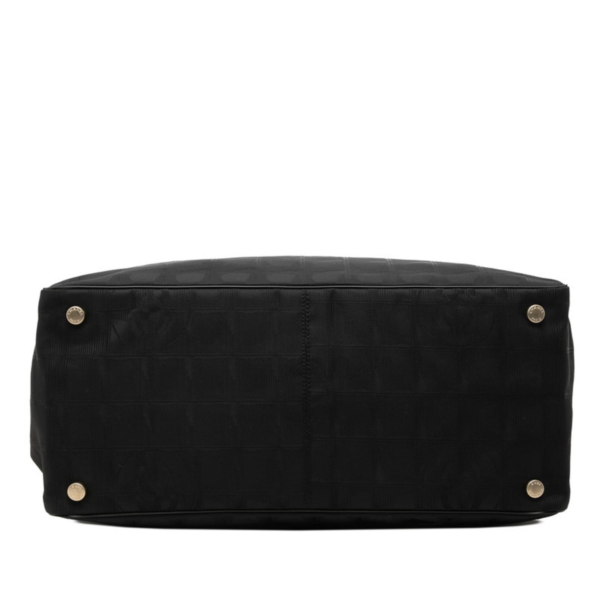 Chanel New Travel Line Black Nylon Leather Handbag Tote Bag (Pre-Owned)