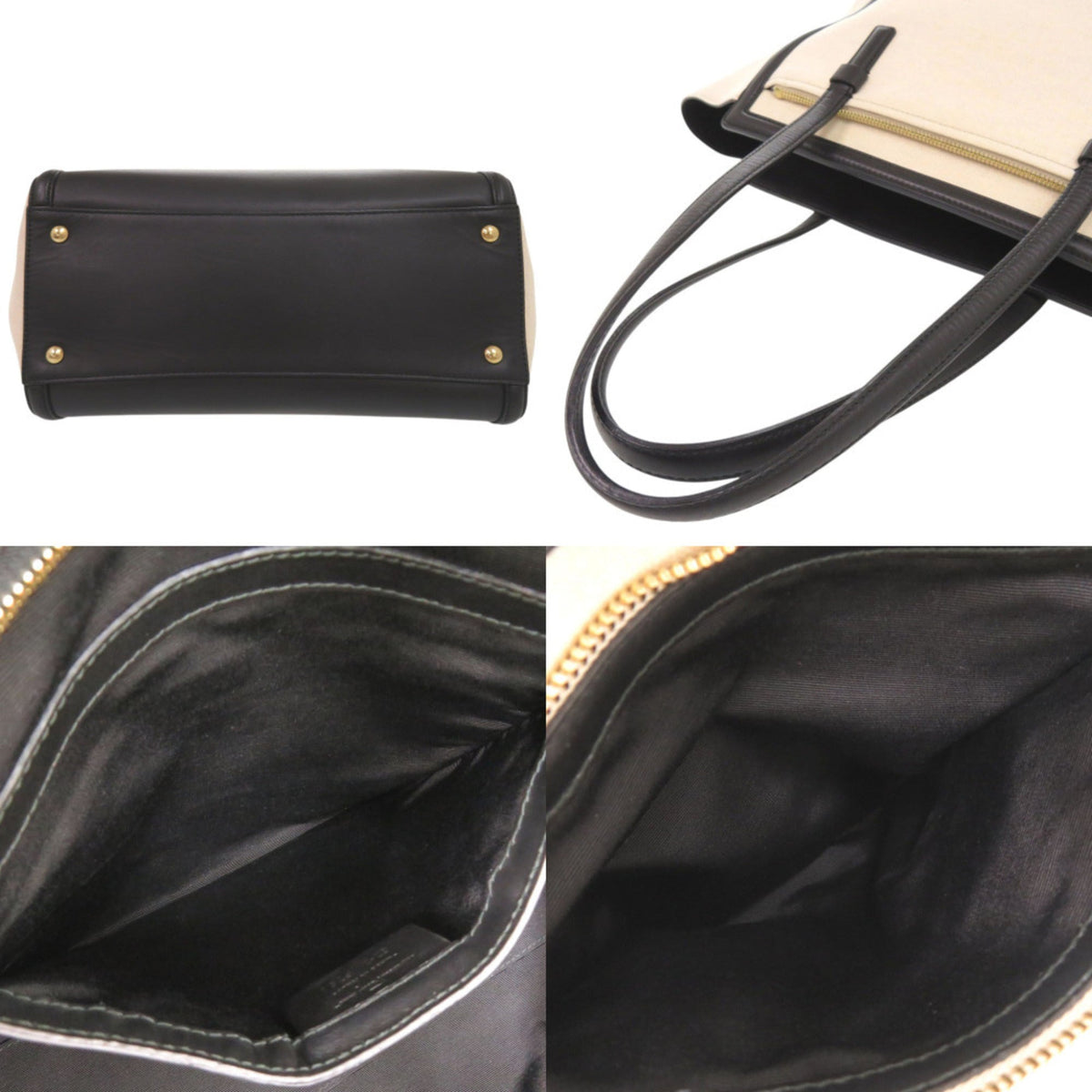 Salvatore Ferragamo Black Ivory Leather Canvas Tote Bag (Pre-Owned)