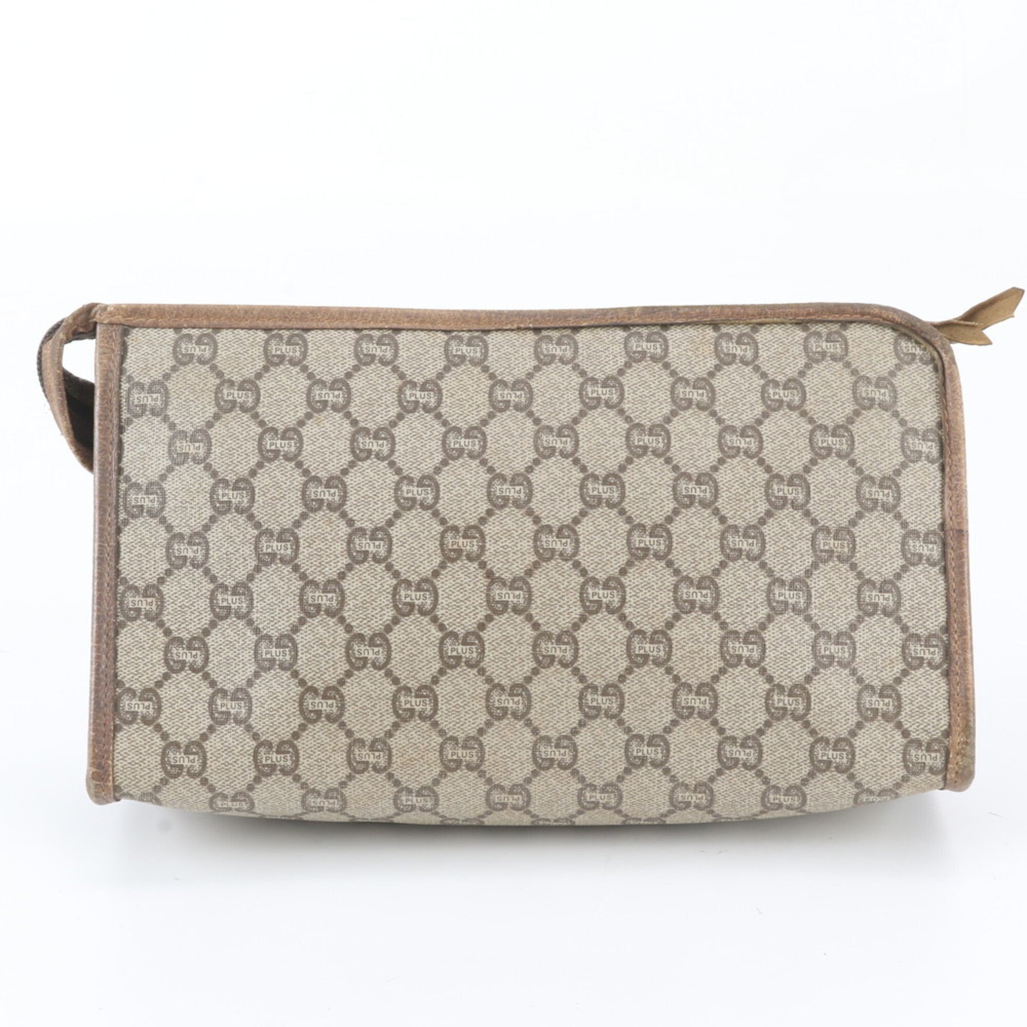 Gucci Brown Leather Coated Canvas Clutch Bag Pouch (Pre-Owned)