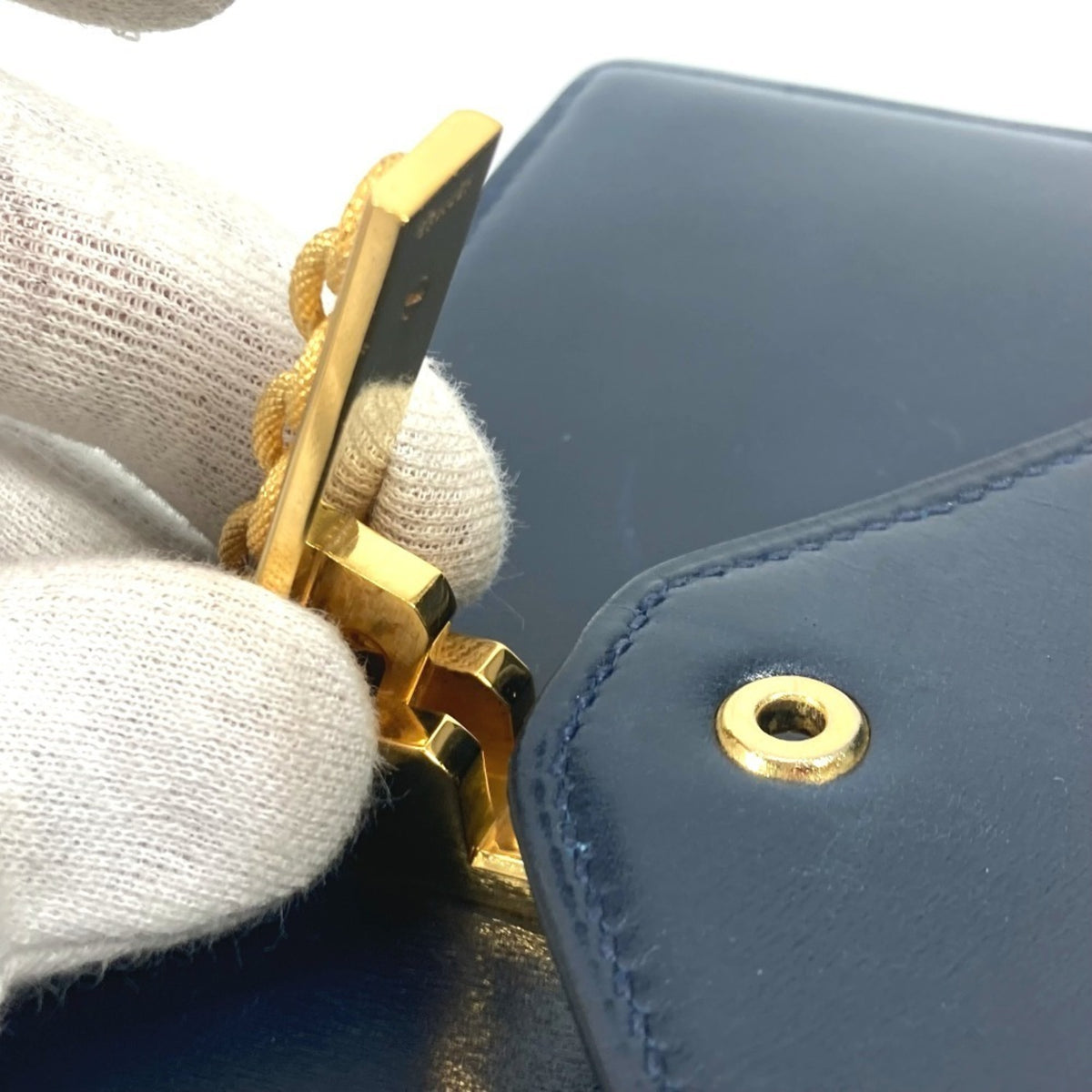 Hermes Navy Box Calf Leather Shoulder Bag (Pre-Owned)