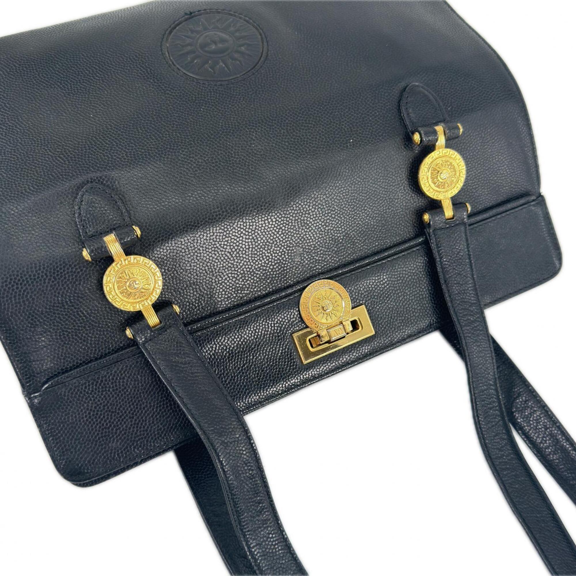 Versace Black Leather Tote Bag (Pre-Owned)