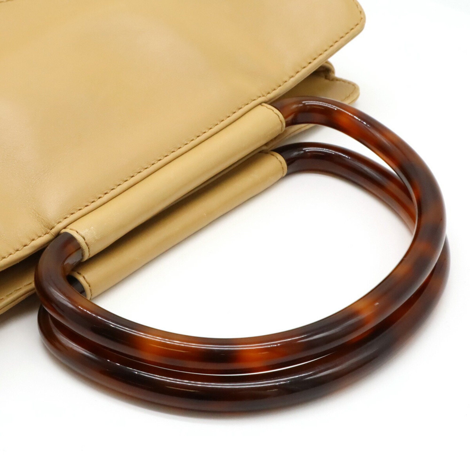 Chanel Beige Brown Leather Plastic Handbag (Pre-Owned)