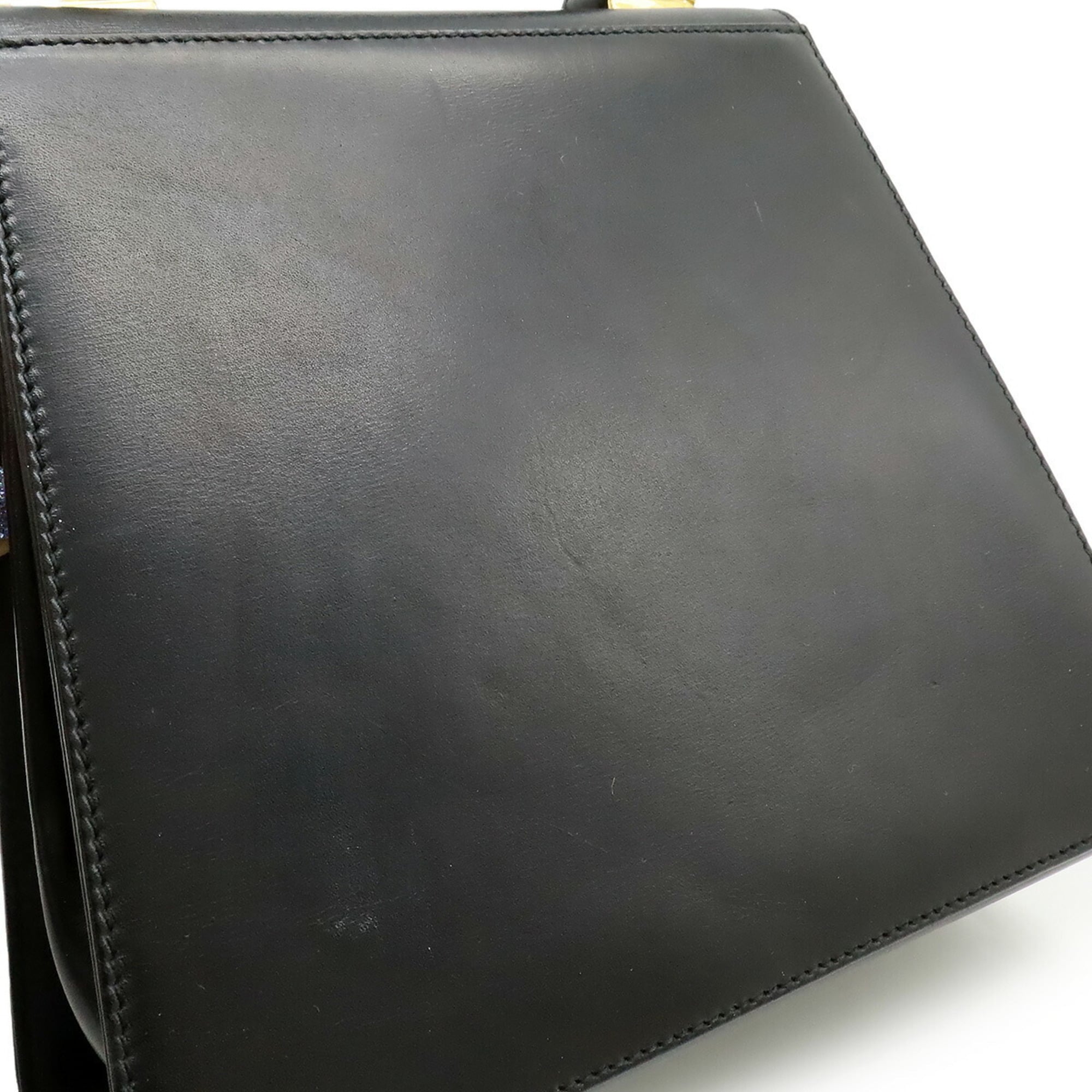 Salvatore Ferragamo Gancini Black Leather Handbag Shoulder Bag (Pre-Owned)