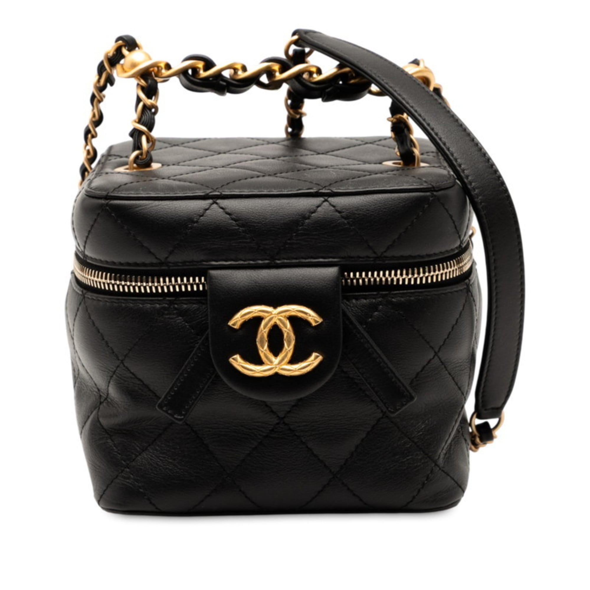 Chanel Black Leather Shoulder Bag Vanity Bag (Pre-Owned)