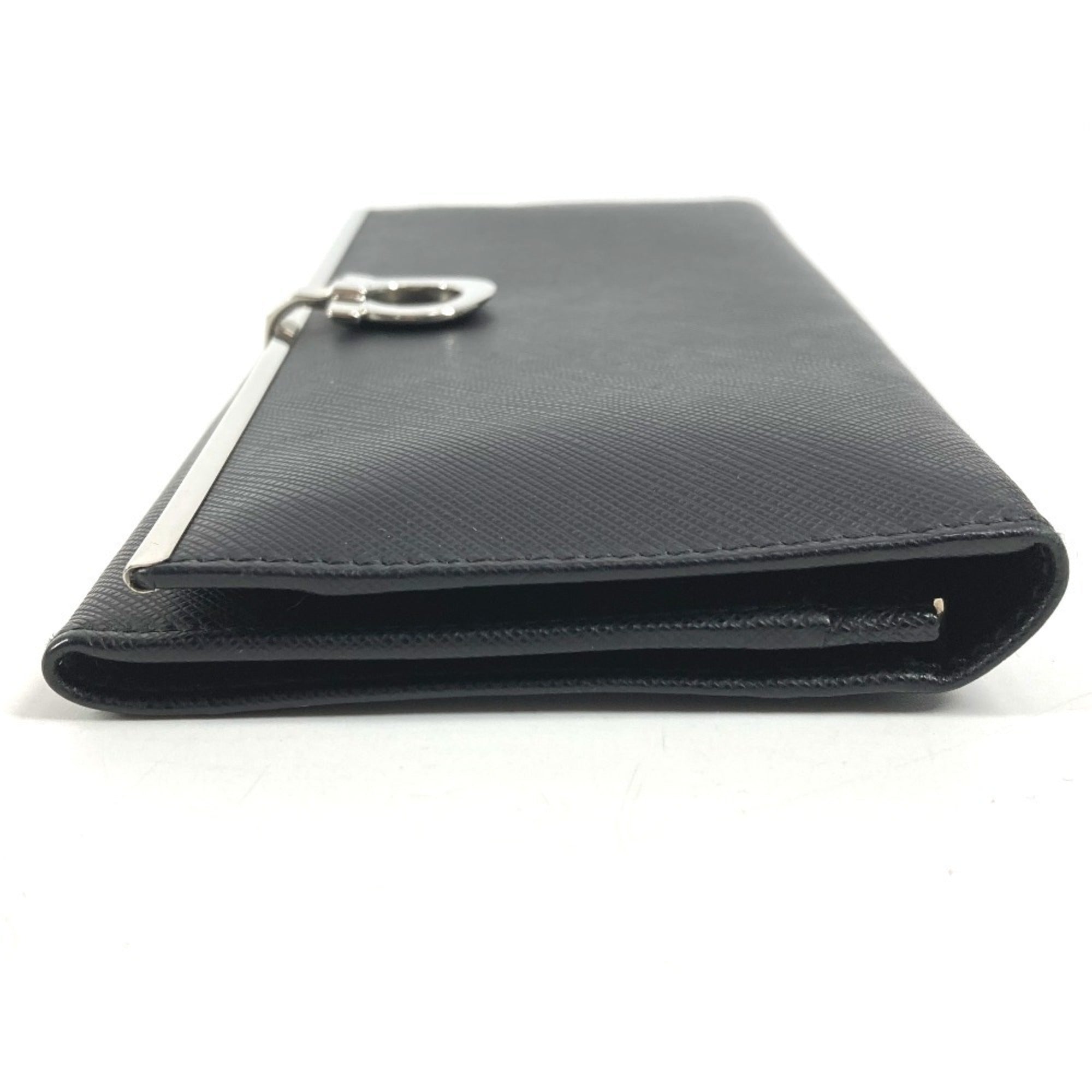 Salvatore Ferragamo Silver Black Leather Long Wallet (Bi-Fold) (Pre-Owned)
