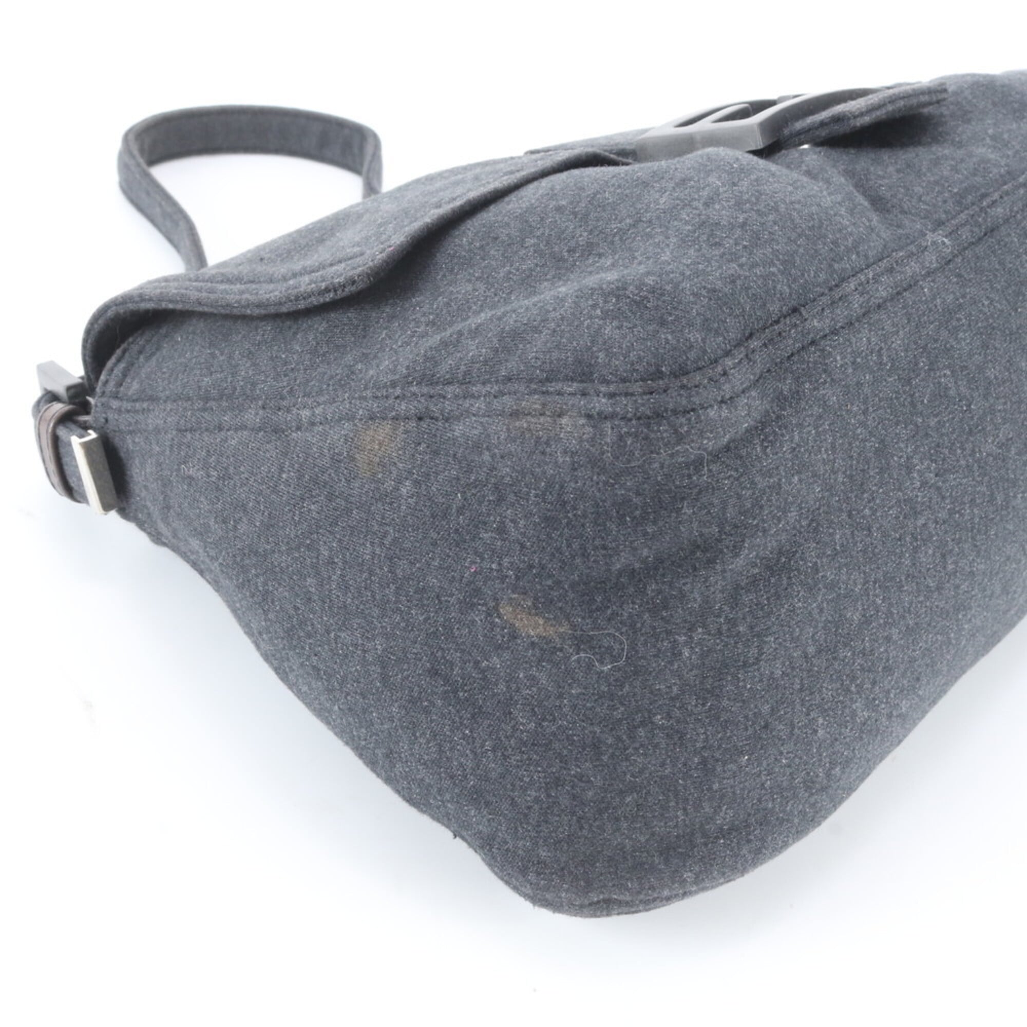 Fendi Charcoal Gray Leather Canvas Handbag Shoulder Bag (Pre-Owned)