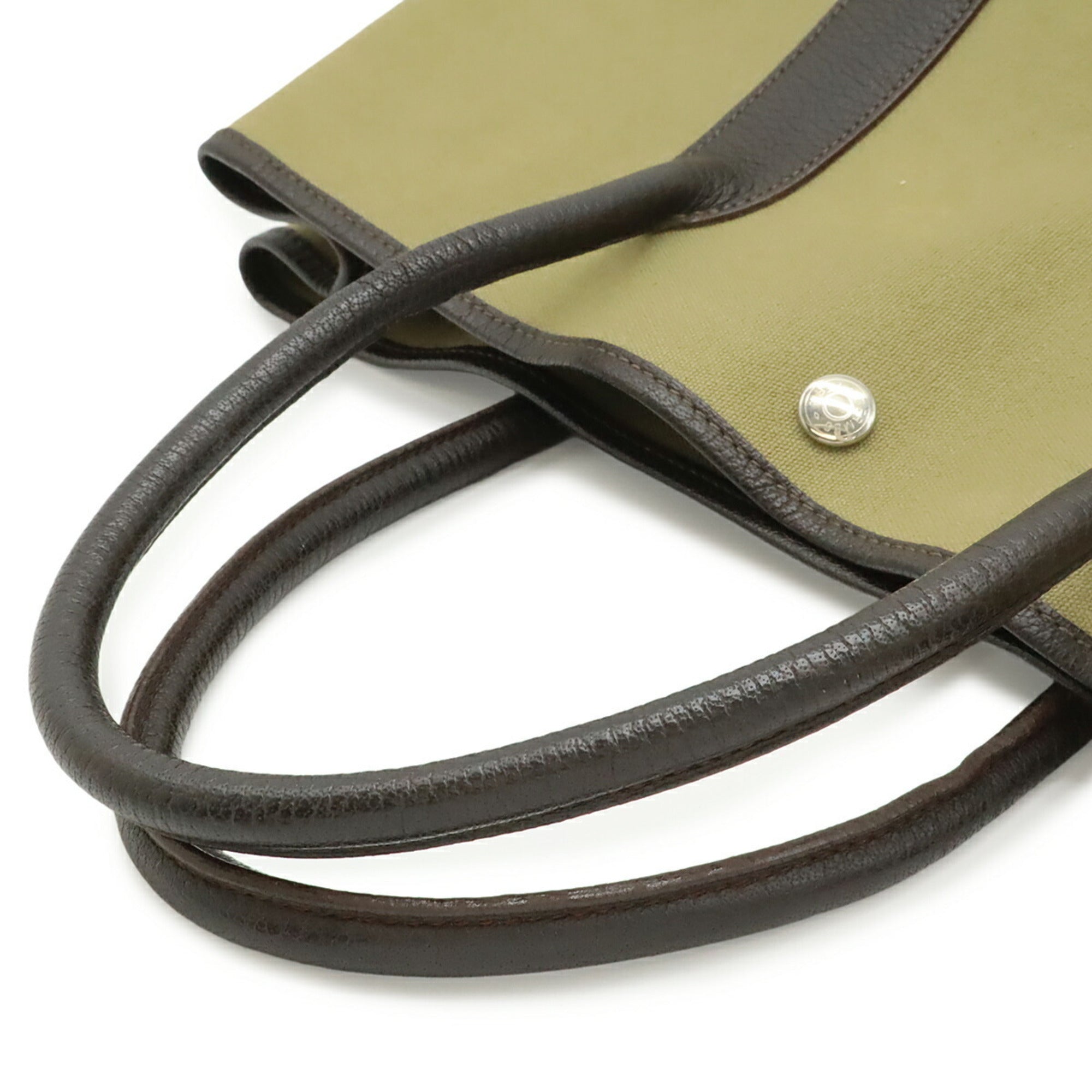Hermes Garden Dark Brown Khaki Canvas Leather Handbag Tote Bag (Pre-Owned)