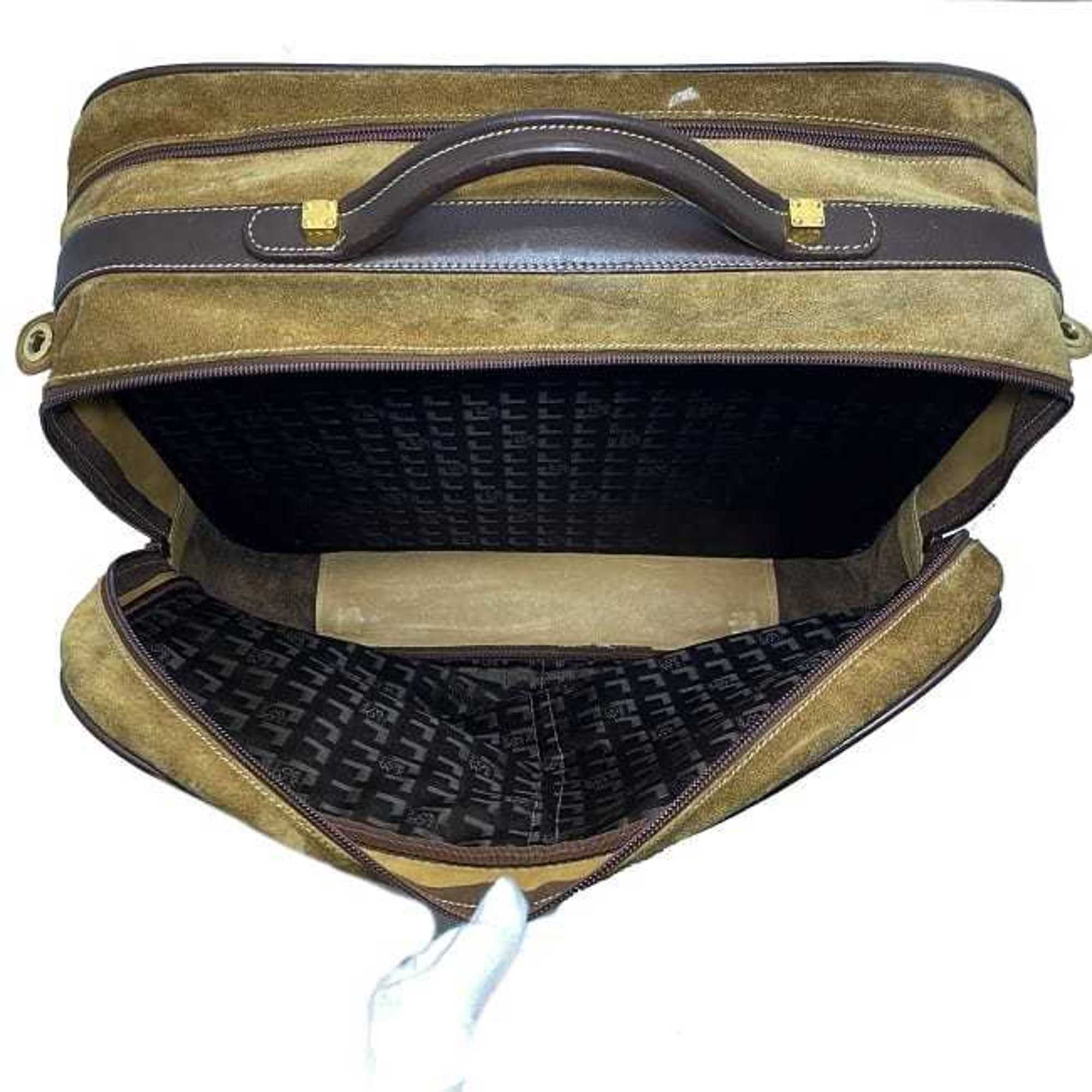 Loewe Beige Brown Suede Leather Boston Bag Handbag (Pre-Owned)