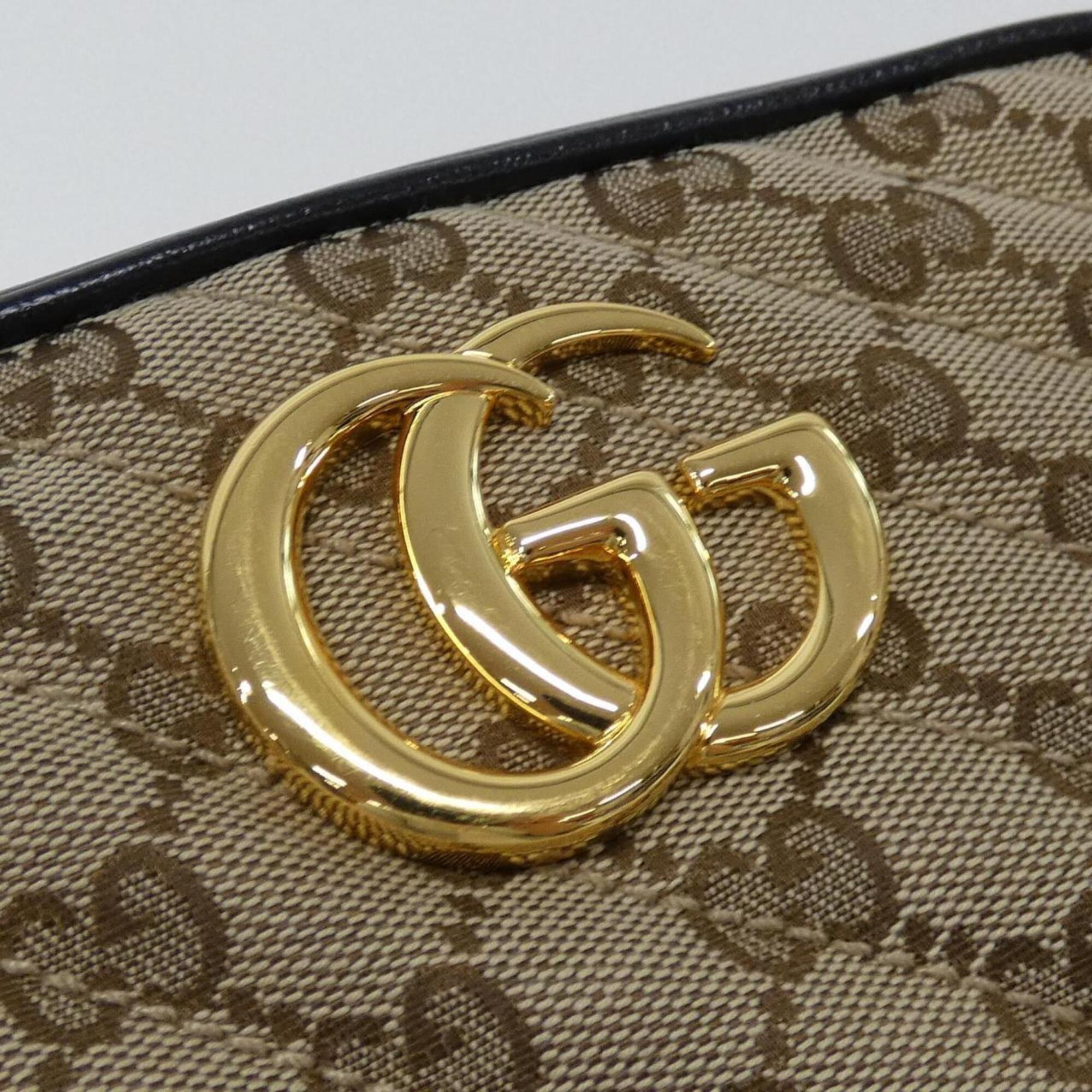 Gucci Beige Black Gg Canvas Leather Shoulder Bag (Pre-Owned)