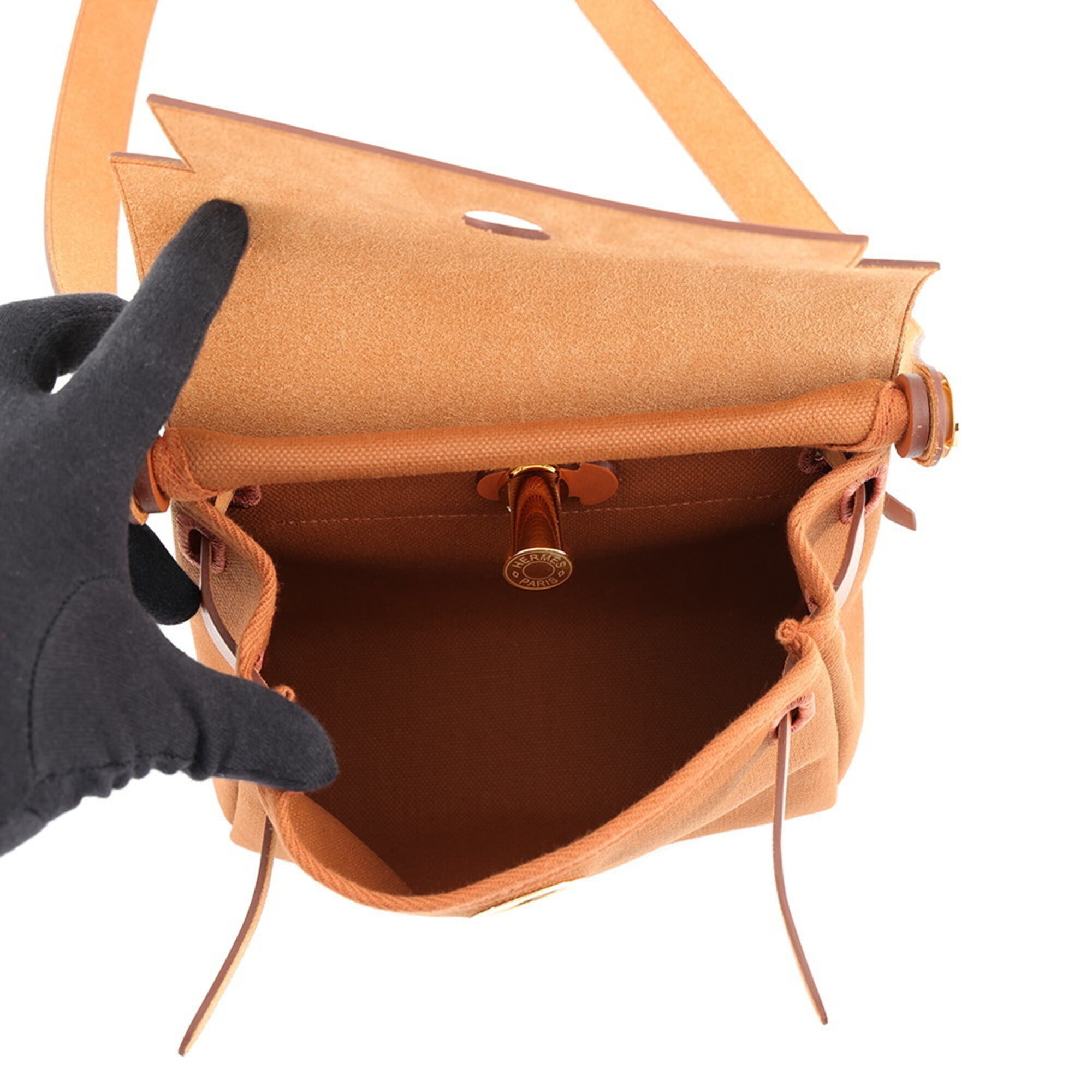Hermes Fauve Canvas Leather Shoulder Bag