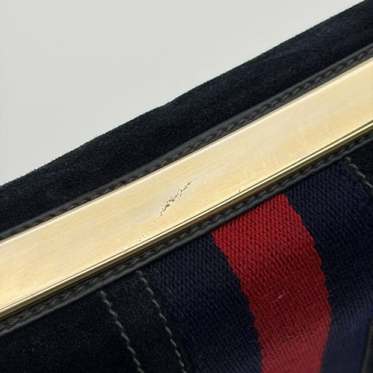 Gucci Sherry Line Navy Red Color Suede Leather Shoulder Bag (Pre-Owned)