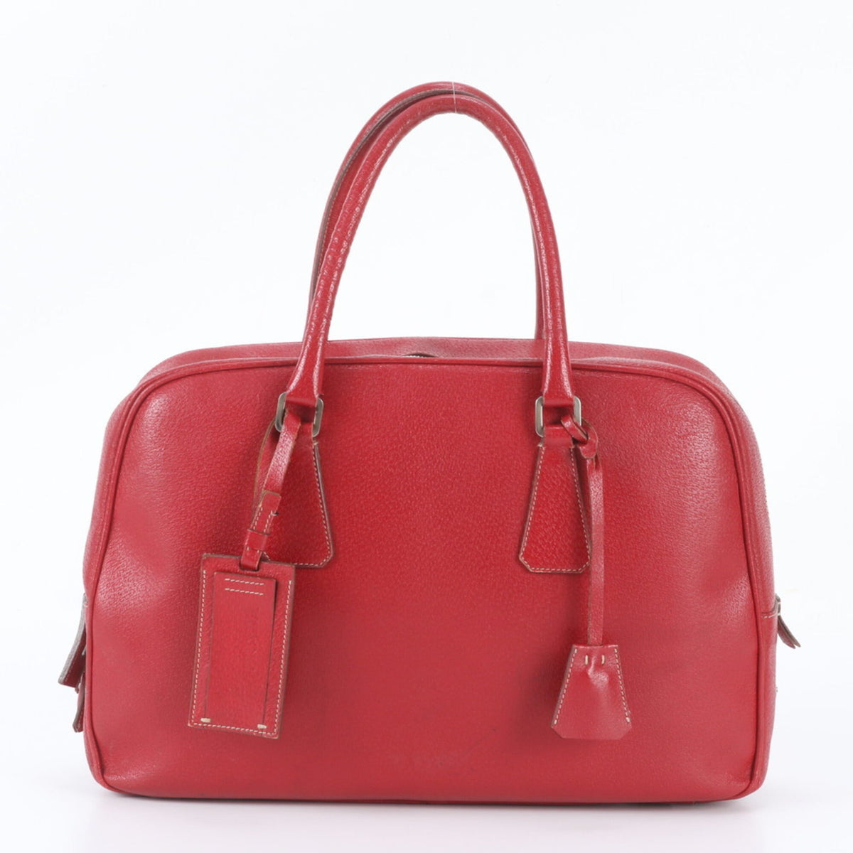 Prada Red Color Leather Boston Bag Tote Bag (Pre-Owned)