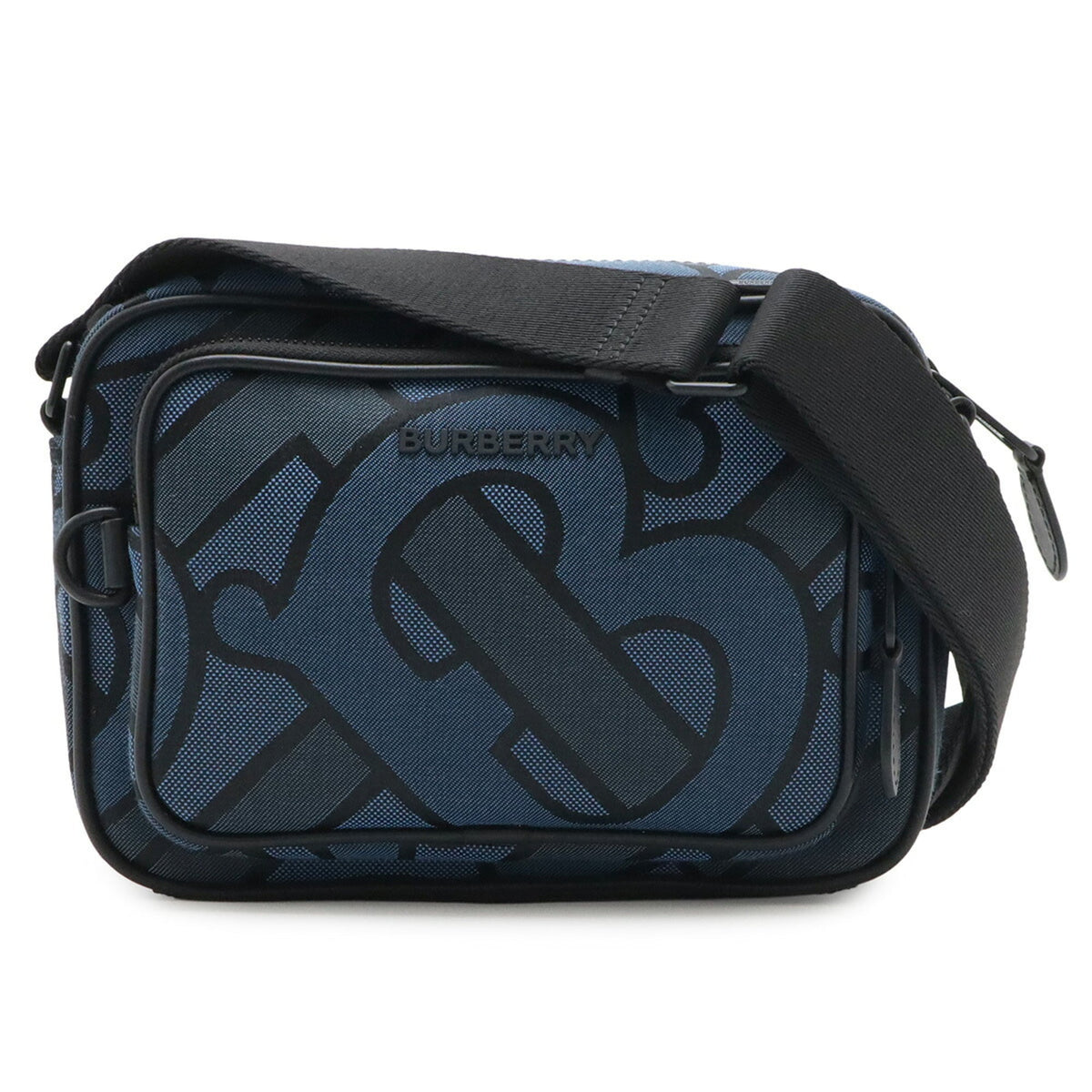 Burberry Black Blue Canvas Leather Shoulder Bag Sling Bag (Pre-Owned)