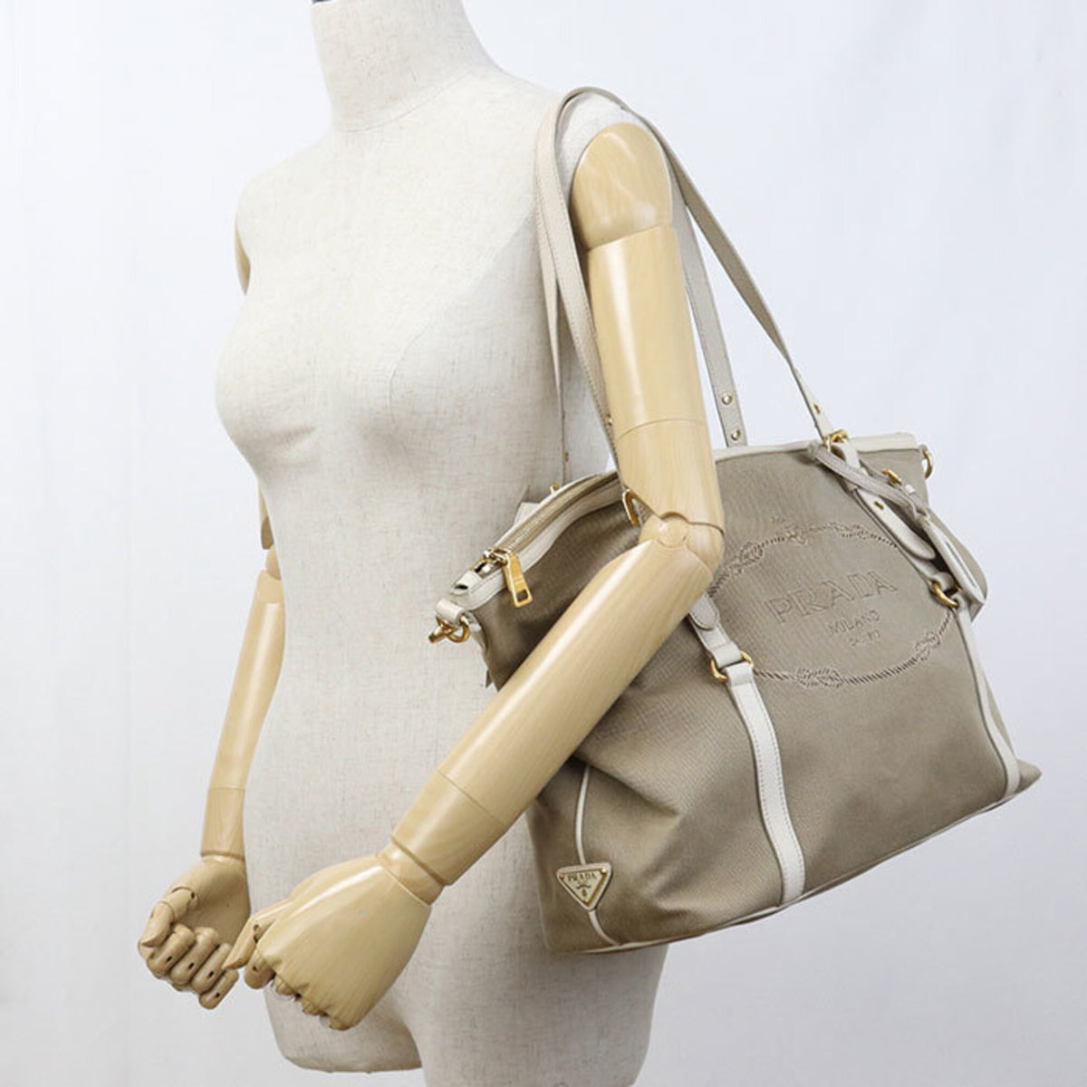Prada Beige Canvas Tote Bag (Pre-Owned)