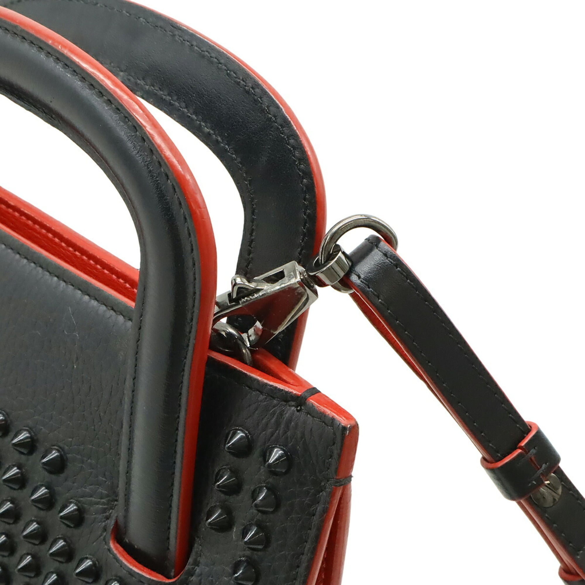 Christian Louboutin Black Red Color Leather Handbag Shoulder Bag (Pre-Owned)