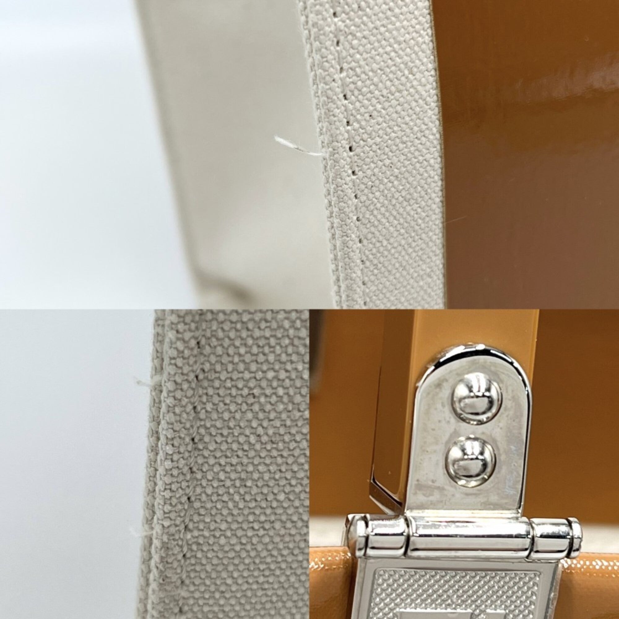 Fendi Brown Ivory Canvas Patent Leather Handbag Shoulder Bag Tote Bag (Pre-Owned)