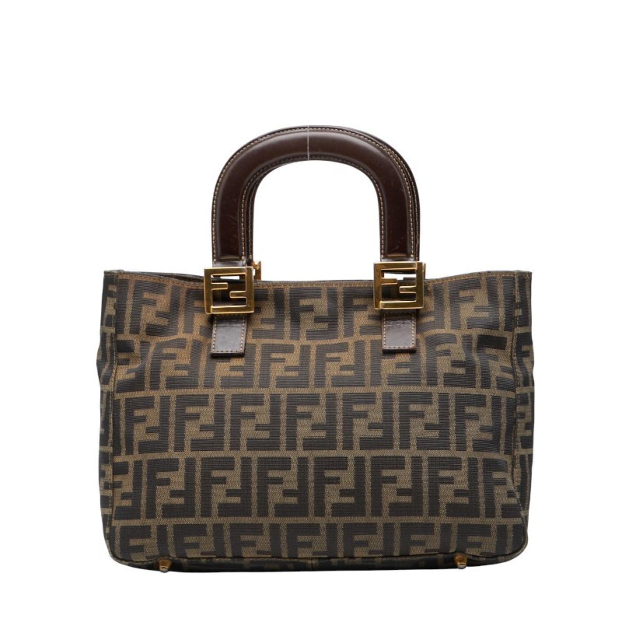 Fendi Black Brown Canvas Leather Handbag (Pre-Owned)