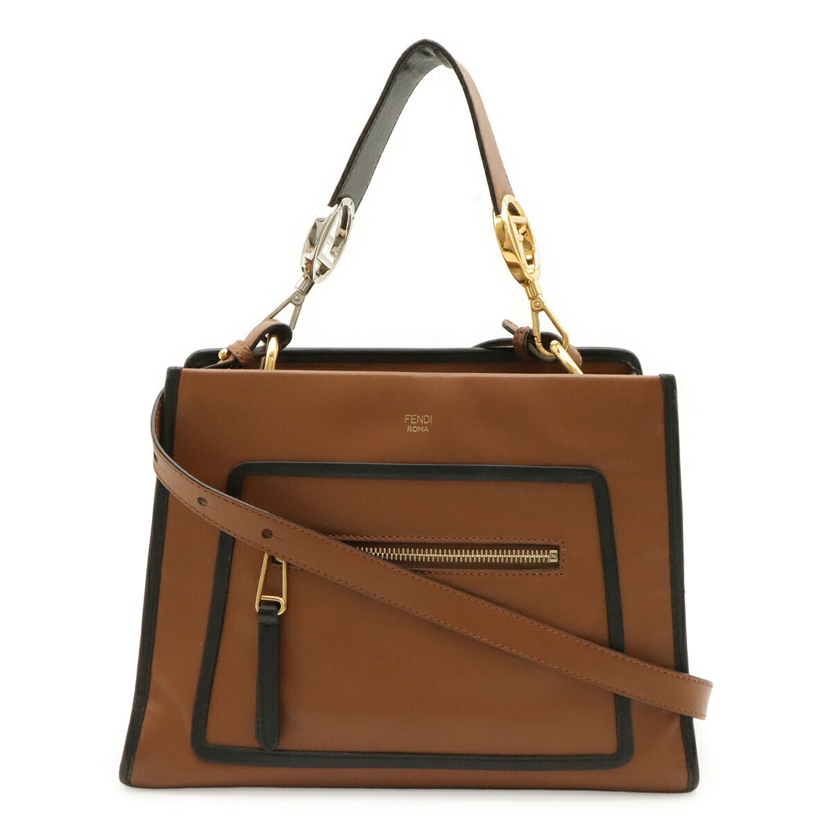 Fendi Black Brown Leather Handbag Shoulder Bag (Pre-Owned)