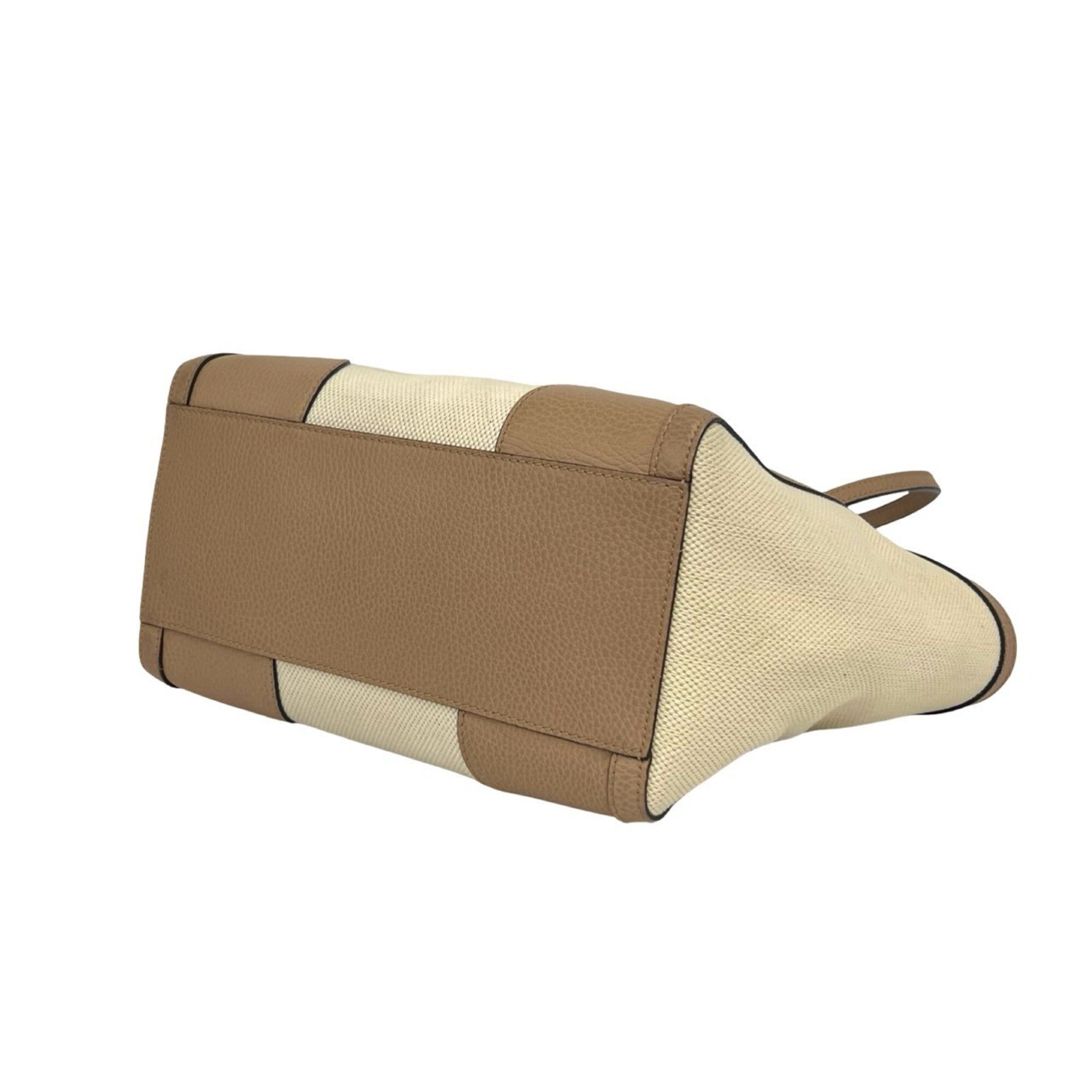 Gucci Beige Brown Canvas Leather Tote Bag (Pre-Owned)