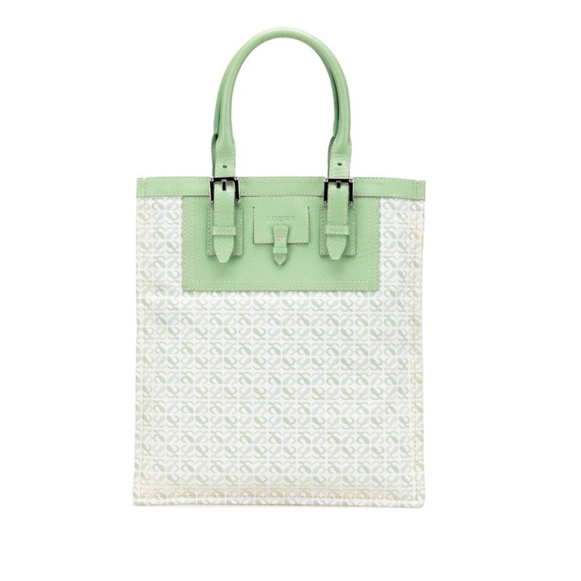 Loewe Green Canvas Leather Handbag Tote Bag (Pre-Owned)