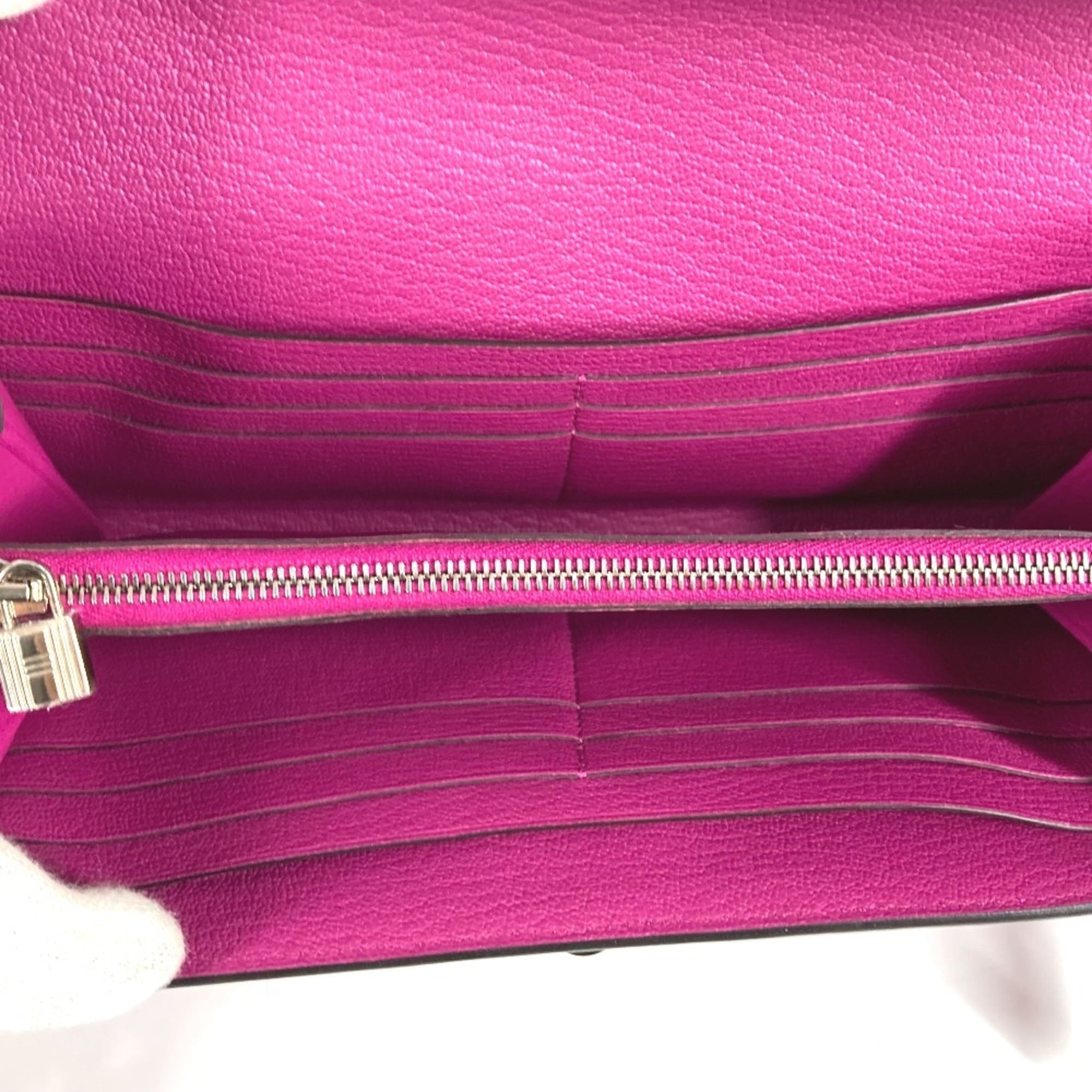 Hermes Rose Purple Chevre Leather Long Wallet (Bi-Fold) (Pre-Owned)