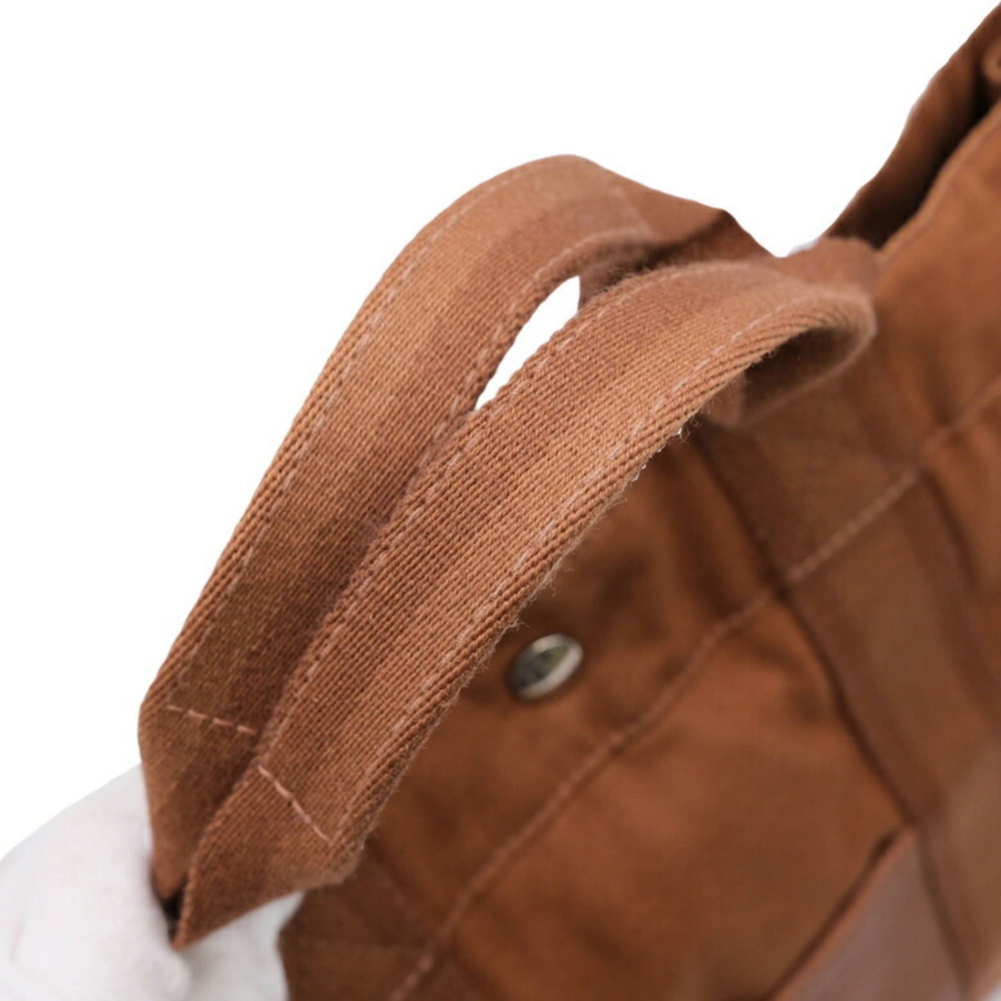 Hermes Brown Canvas Leather Handbag Tote Bag (Pre-Owned)