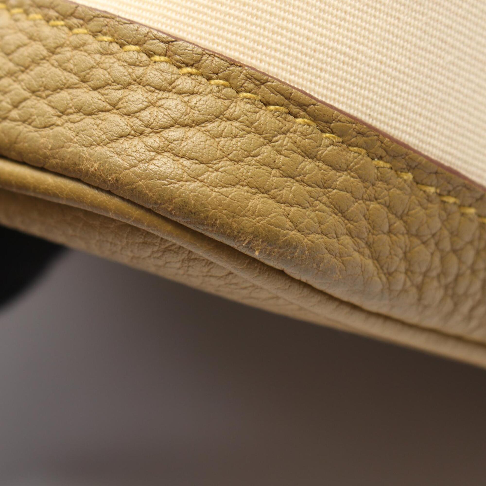Hermes Ivory Khaki Toile Officier Negonda Leather Handbag Tote Bag (Pre-Owned)