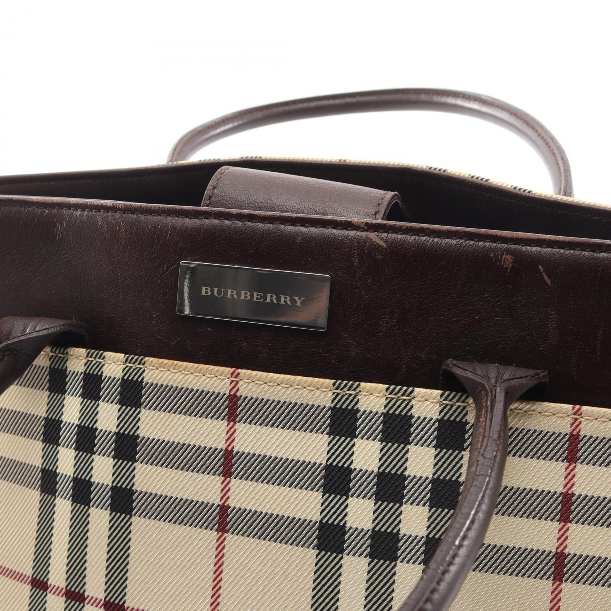 Burberry Beige Brown Canvas Leather Handbag (Pre-Owned)