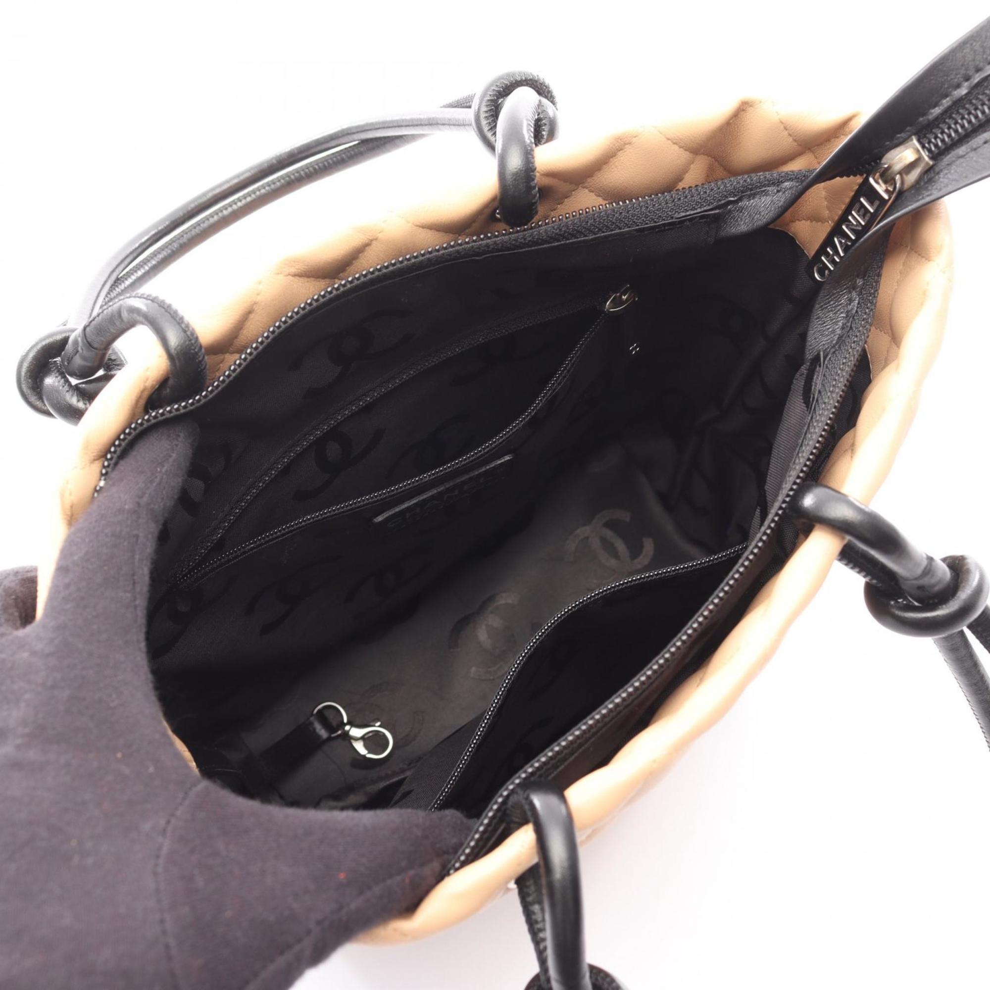Chanel Beige Black Leather Tote Bag (Pre-Owned)