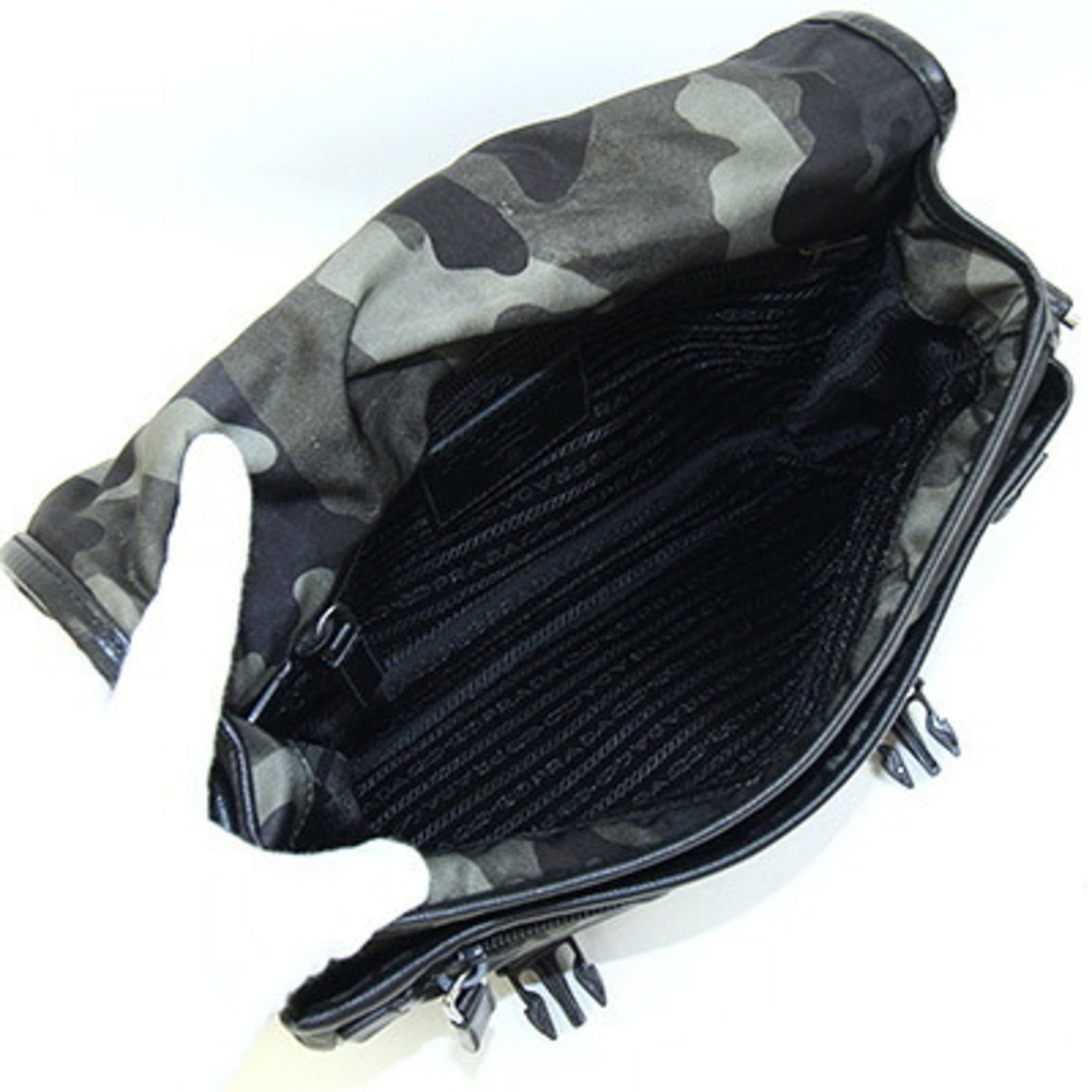 Prada Black Brown Green Khaki Nylon Leather Shoulder Bag (Pre-Owned)