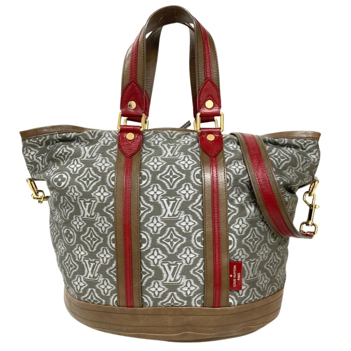 Louis Vuitton Khaki Jacquard Leather Tote Bag (Pre-Owned)