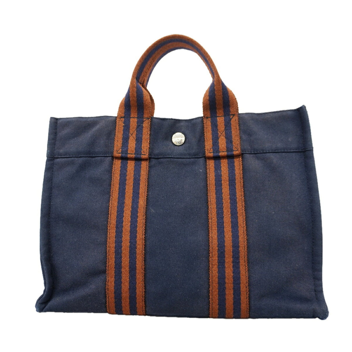 Hermes Brown Navy Canvas Tote Bag (Pre-Owned)