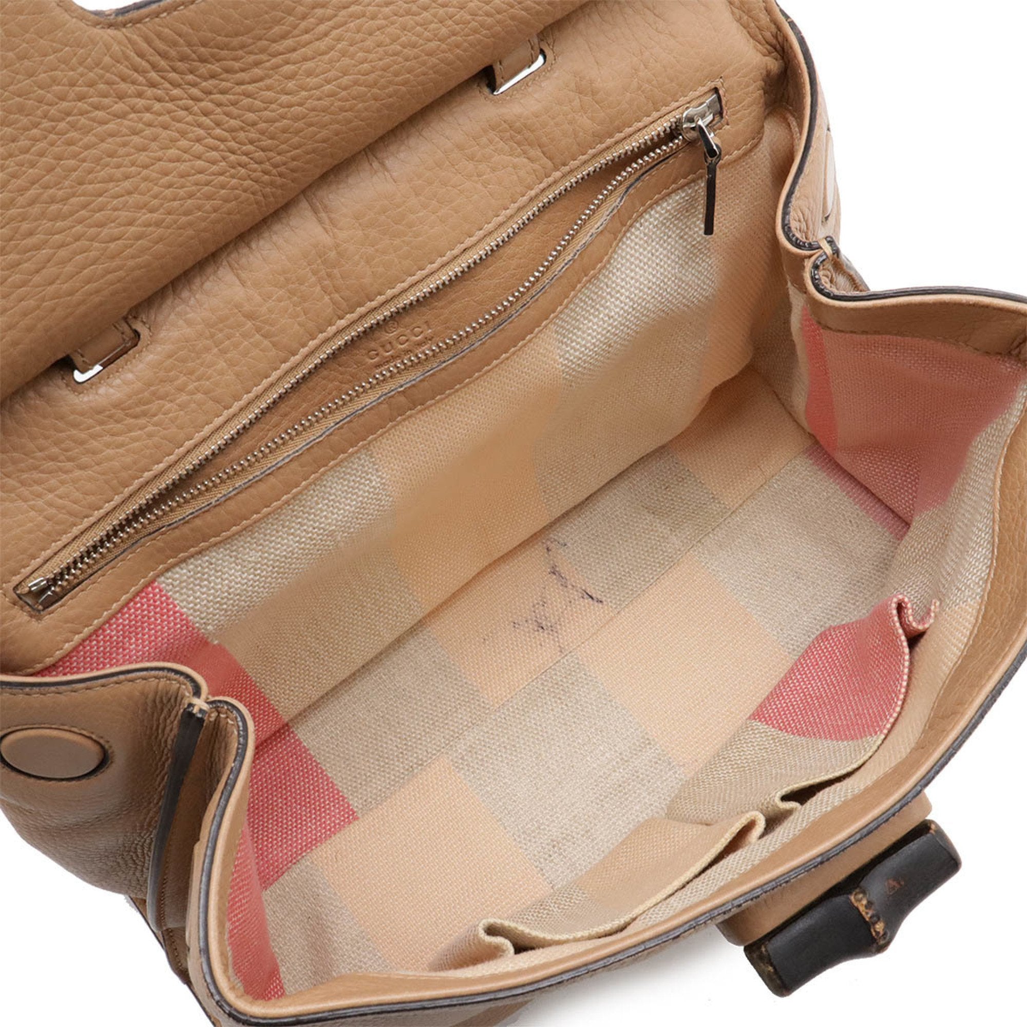 Gucci Beige Bamboo Leather Handbag Shoulder Bag (Pre-Owned)