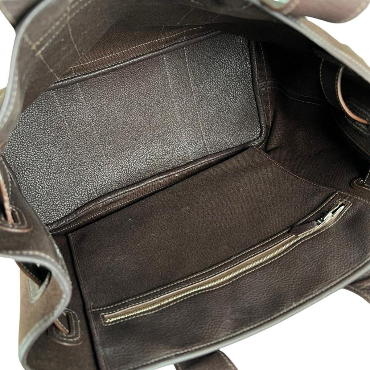 Hermes Brown Canvas Leather Tote Bag (Pre-Owned)