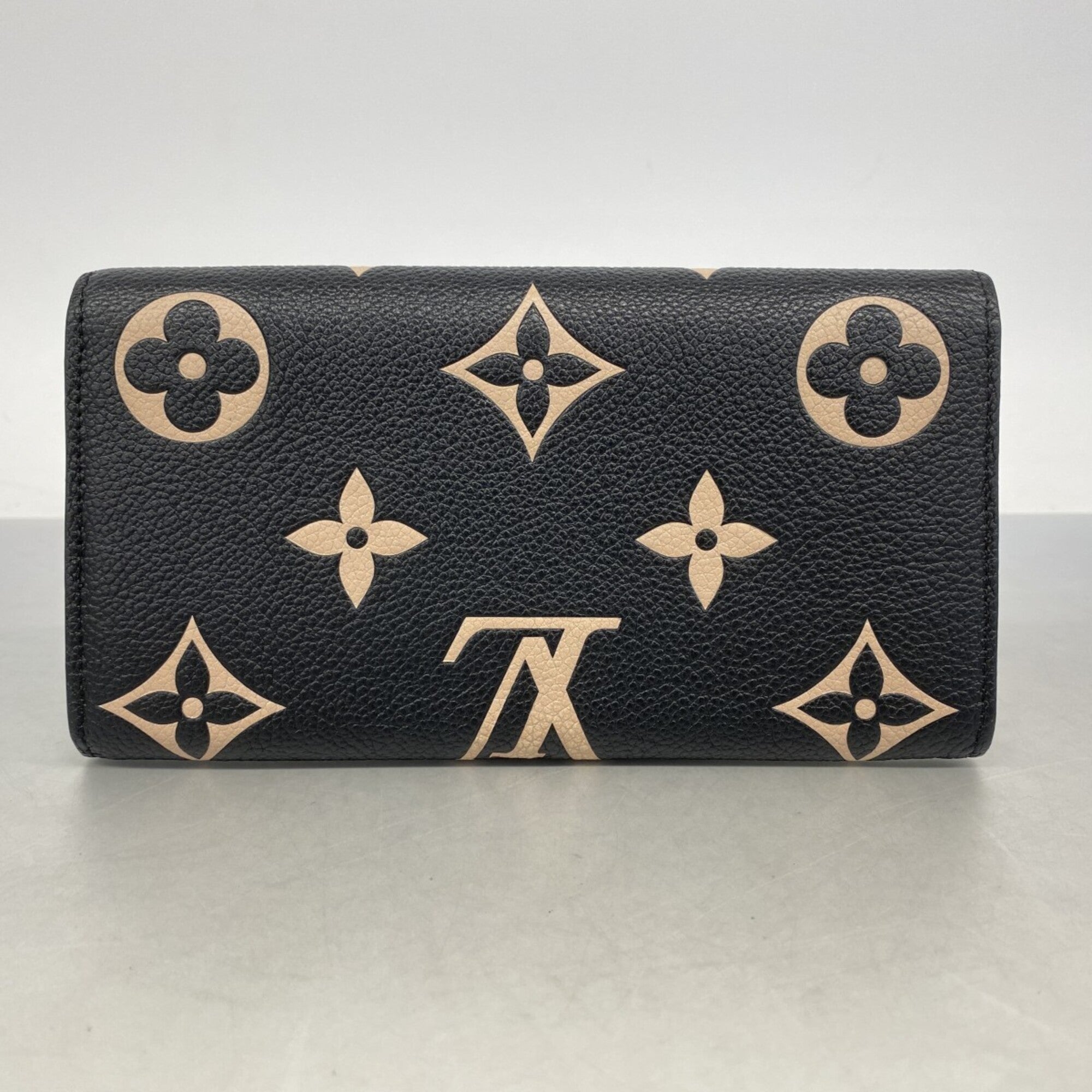 Louis Vuitton Beige Black Long Wallet (Bi-Fold) (Pre-Owned)