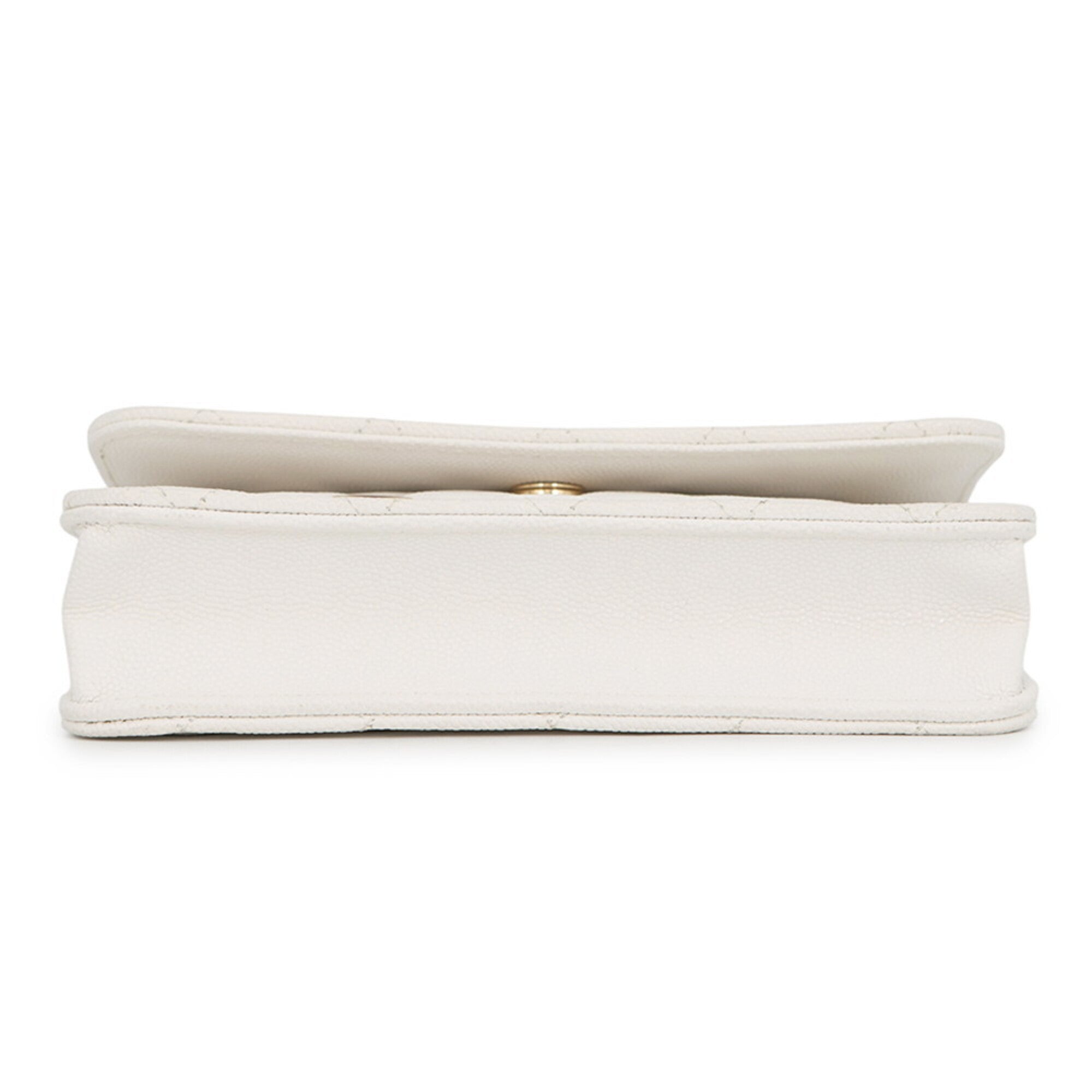 Chanel White Grained Calfskin Chain/Shoulder Wallet (Pre-Owned)