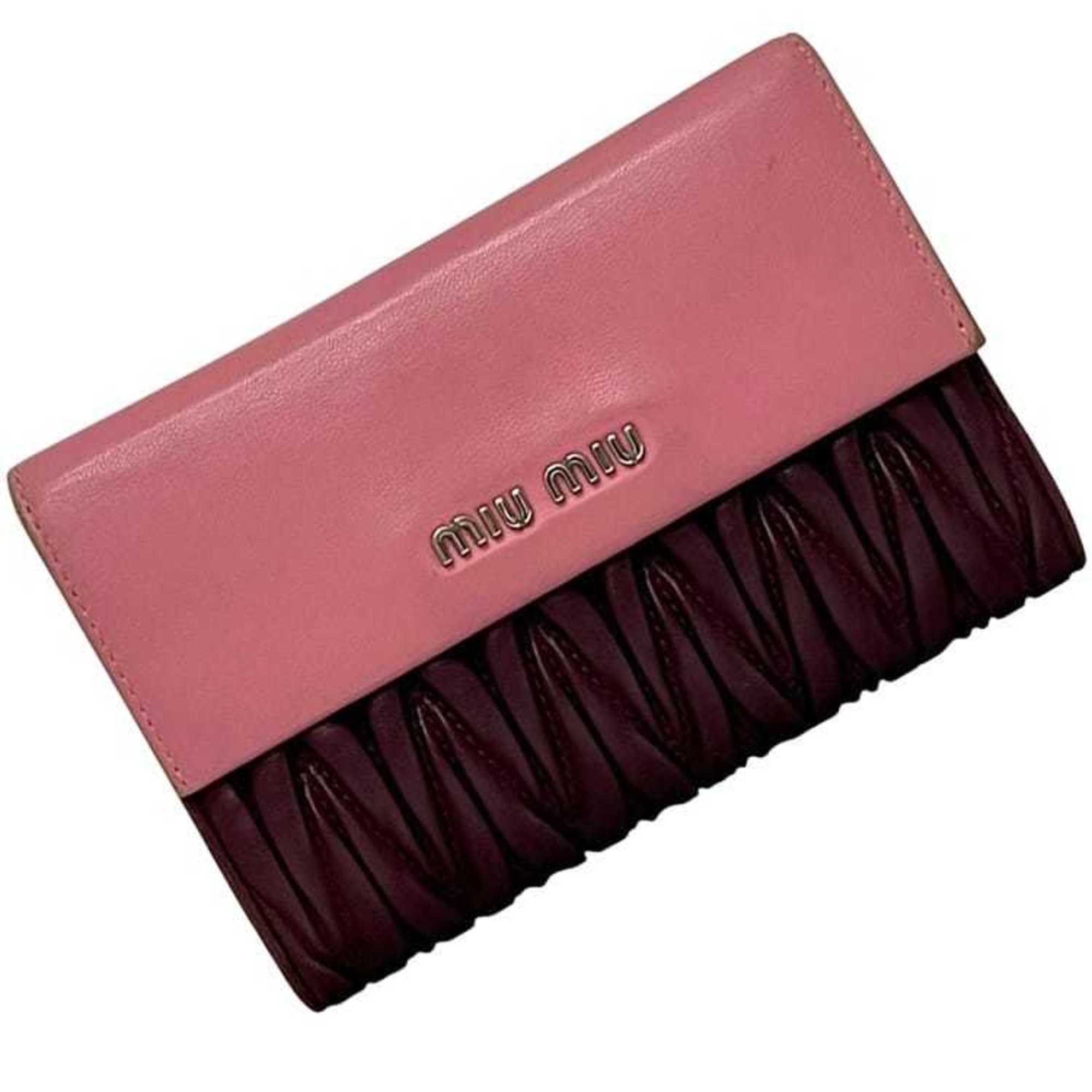 Miu Miu Bordeaux Pink Leather Wallet (Tri-Fold) (Pre-Owned)