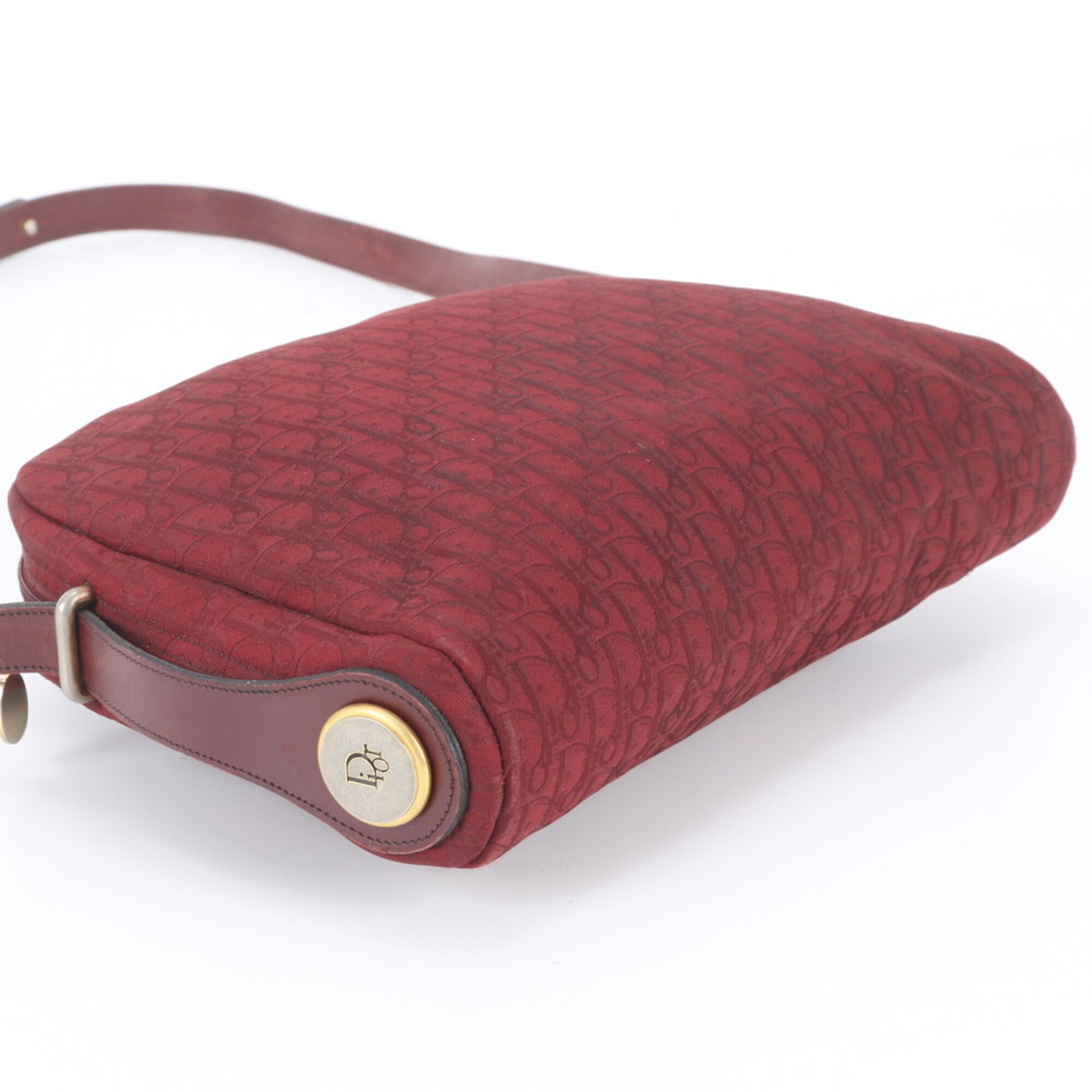 Christian Dior Red Color Wine Leather Canvas Crossbody Bag Shoulder Bag (Pre-Owned)