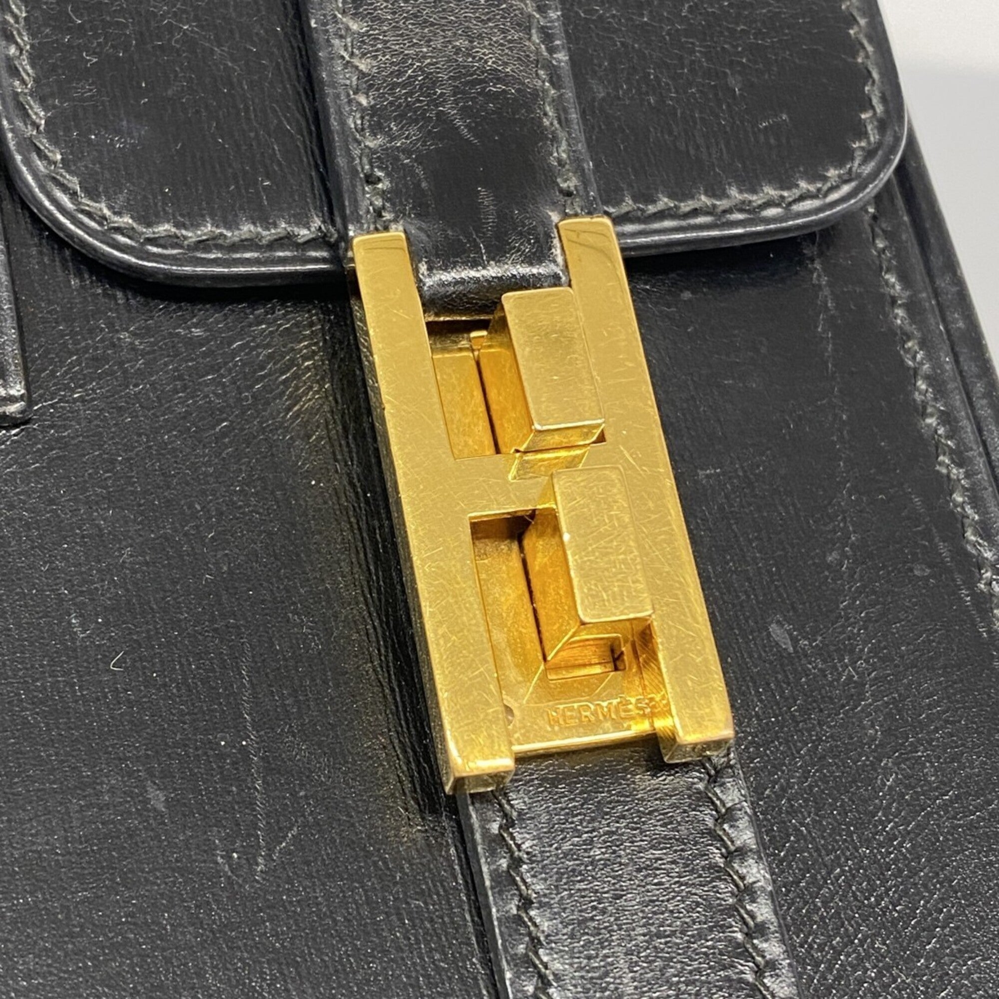 Hermes Black Box Calf Leather Handbag (Pre-Owned)