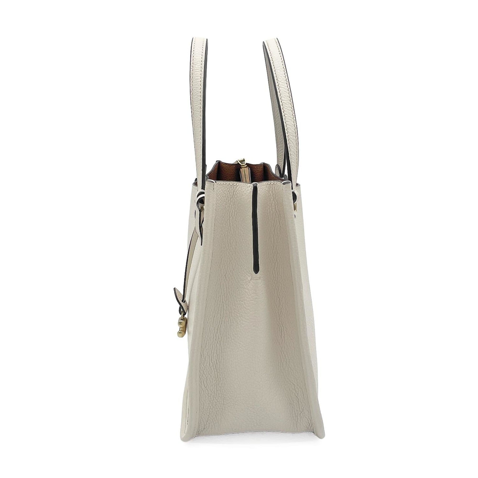 Coach Beige Gold Leather Shoulder Bag Tote Bag (Pre-Owned)