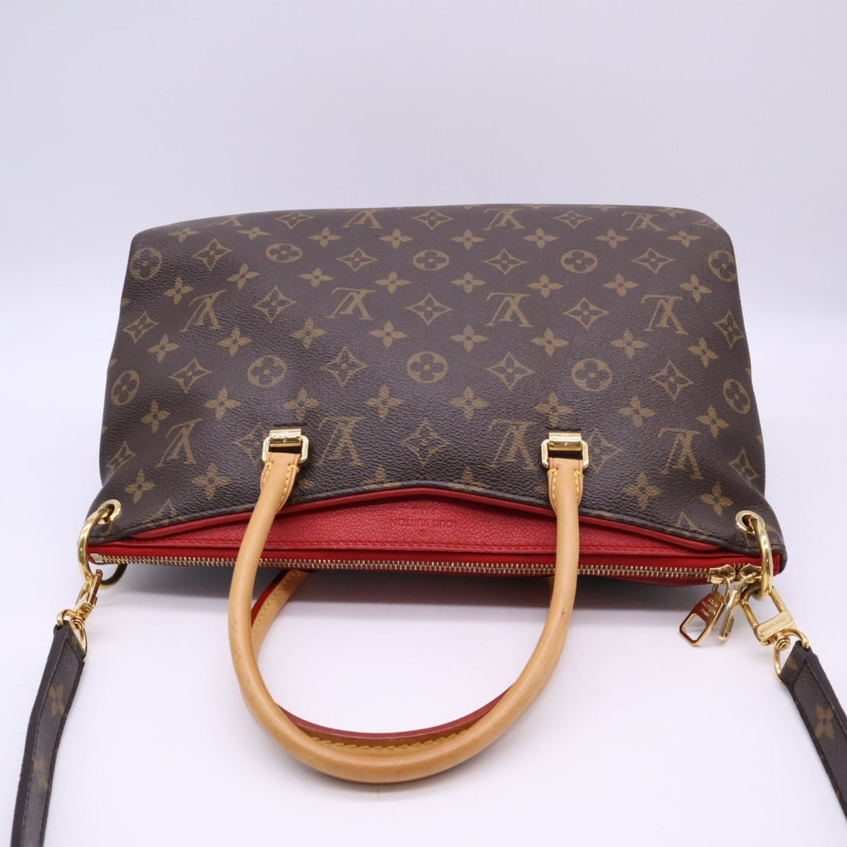 Louis Vuitton Beige Brown Coated Canvas Leather Handbag (Pre-Owned)
