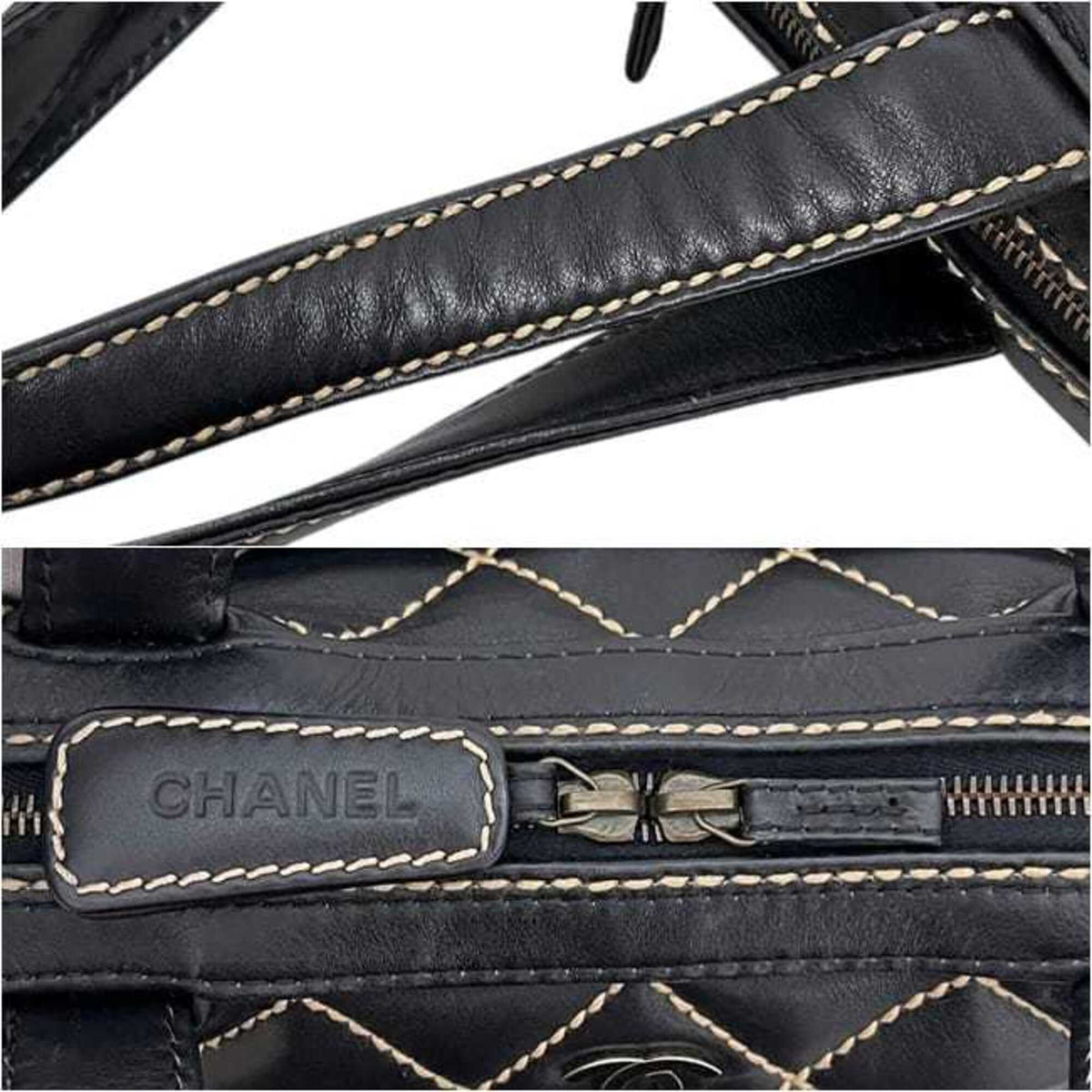 Chanel Black Leather Handbag Tote Bag (Pre-Owned)