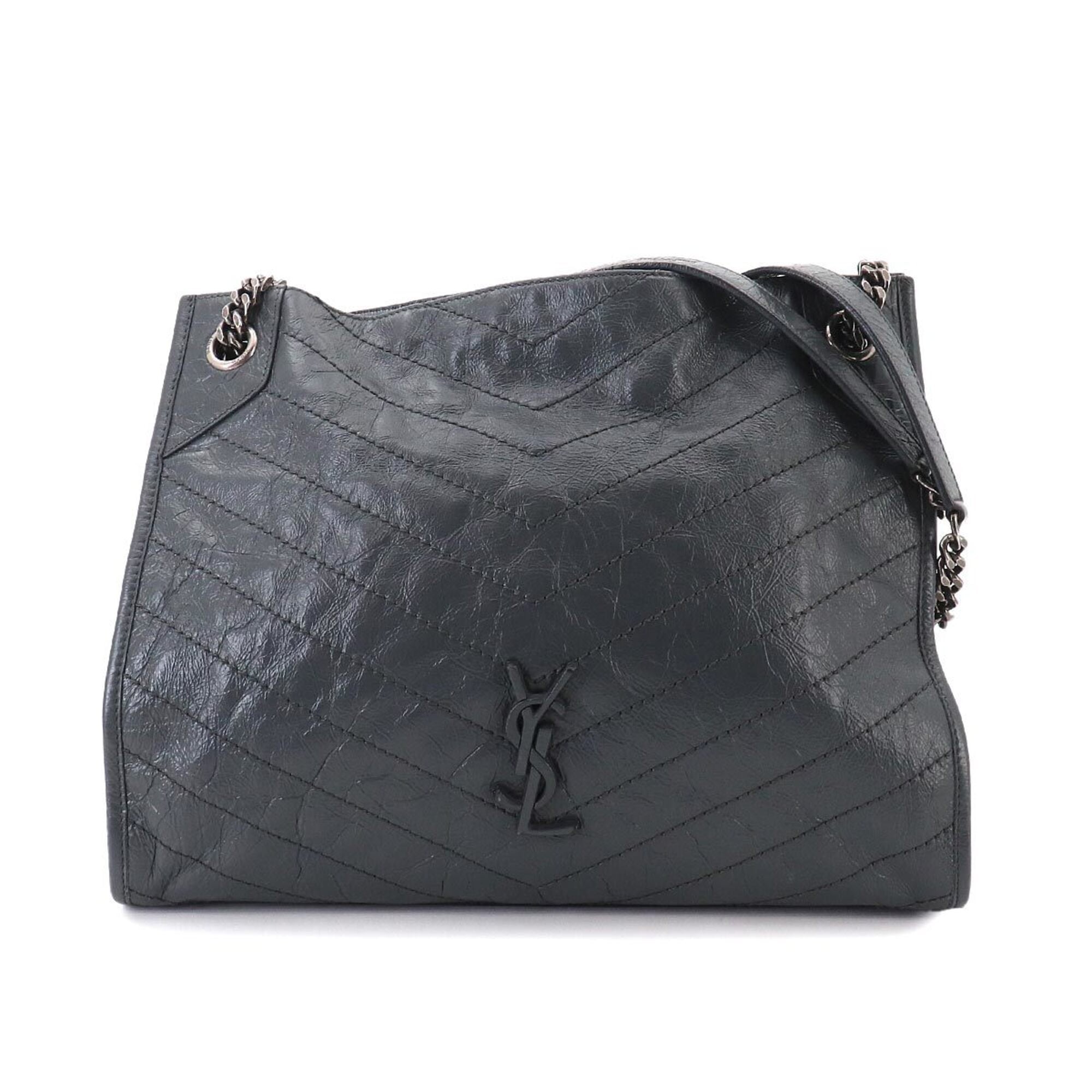 Saint Laurent Gray Leather Shopping Bag Tote Bag (Pre-Owned)