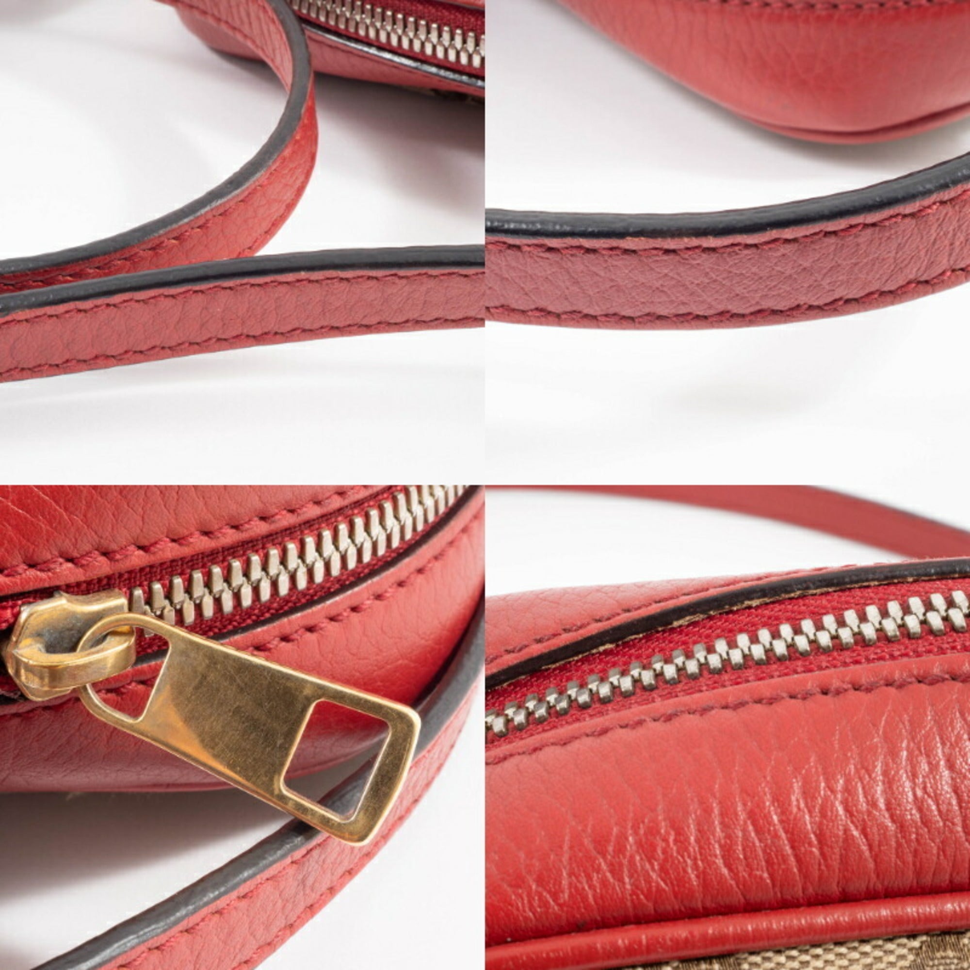 Gucci Beige Red Color Gg Canvas Leather Shoulder Bag (Pre-Owned)