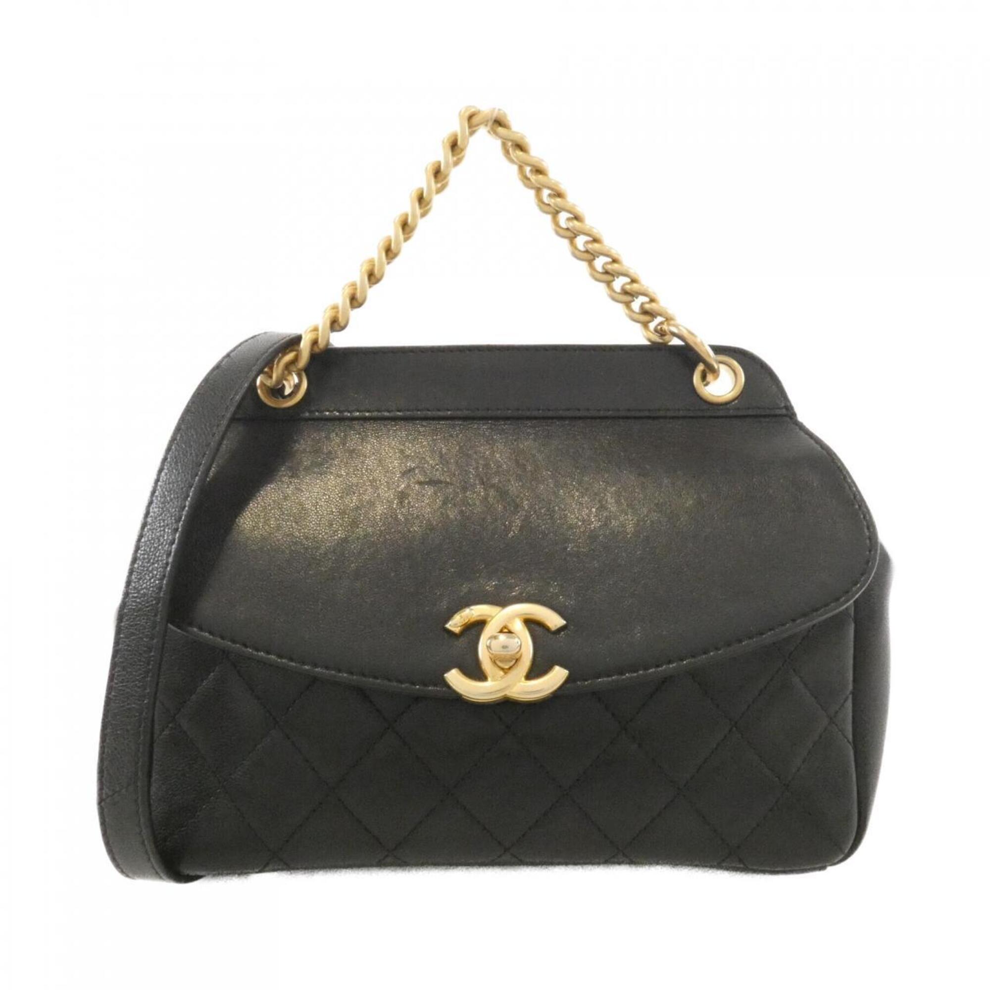 Chanel Black Brown Leather Handbag (Pre-Owned)