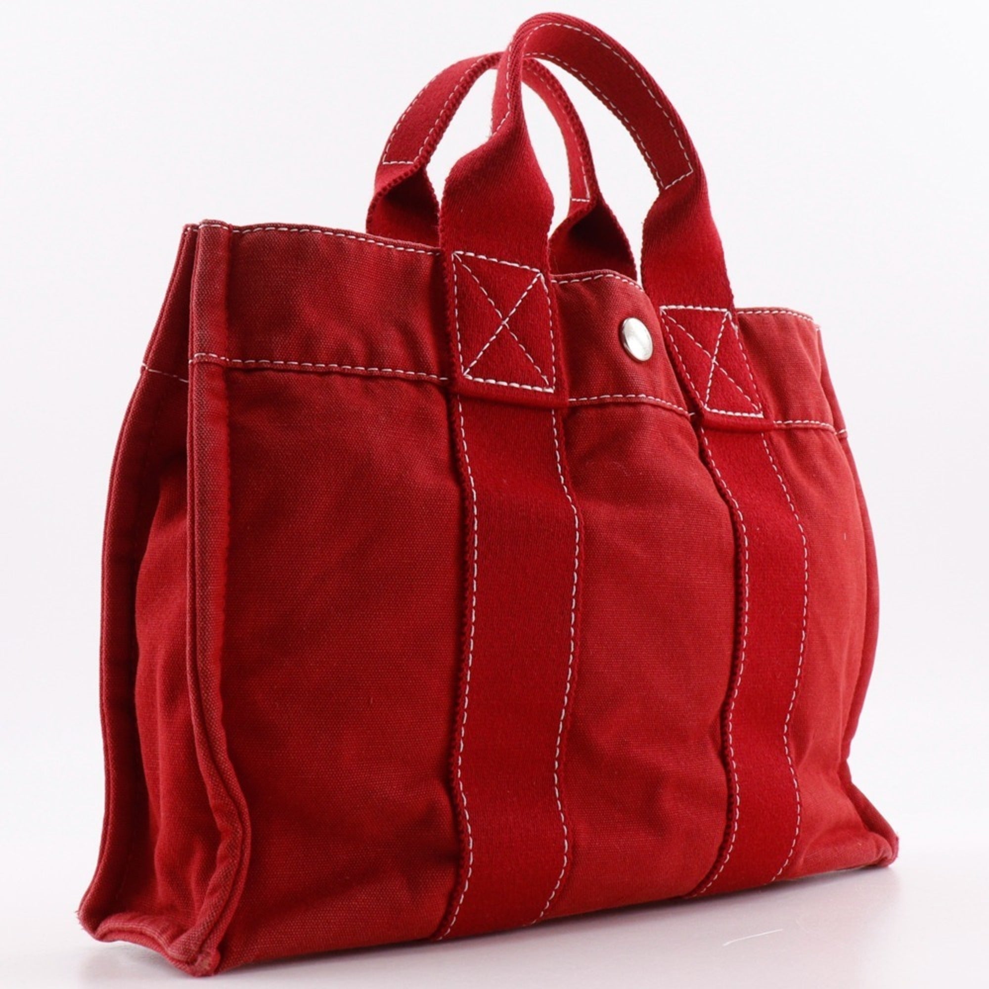 Hermes Red Color Canvas Handbag (Pre-Owned)