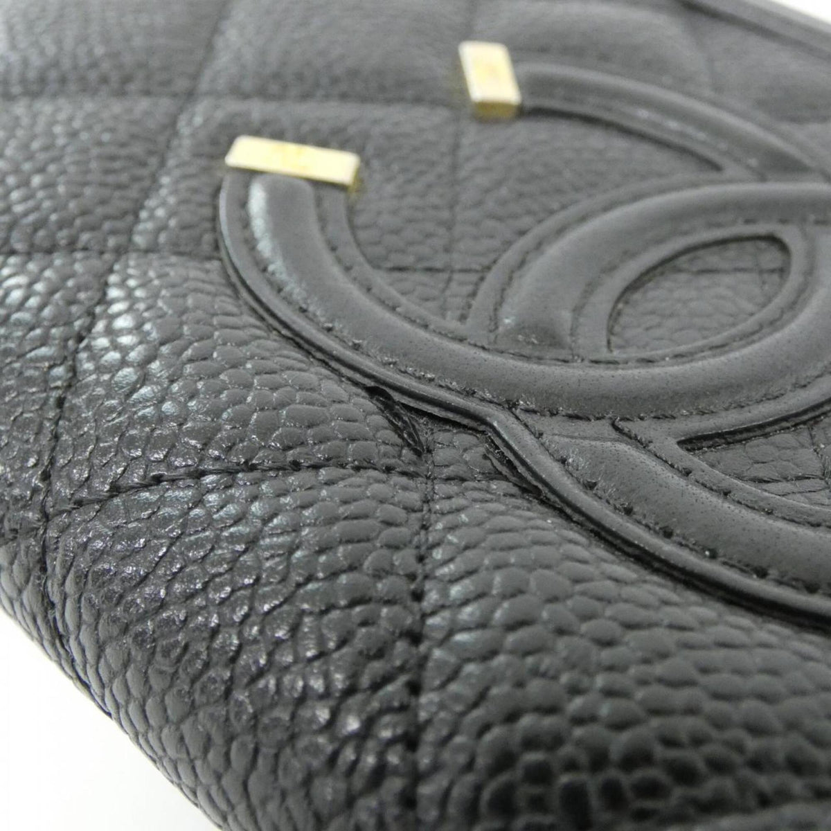 Chanel Black Grained Calfskin Long Wallet (Bi-Fold) (Pre-Owned)