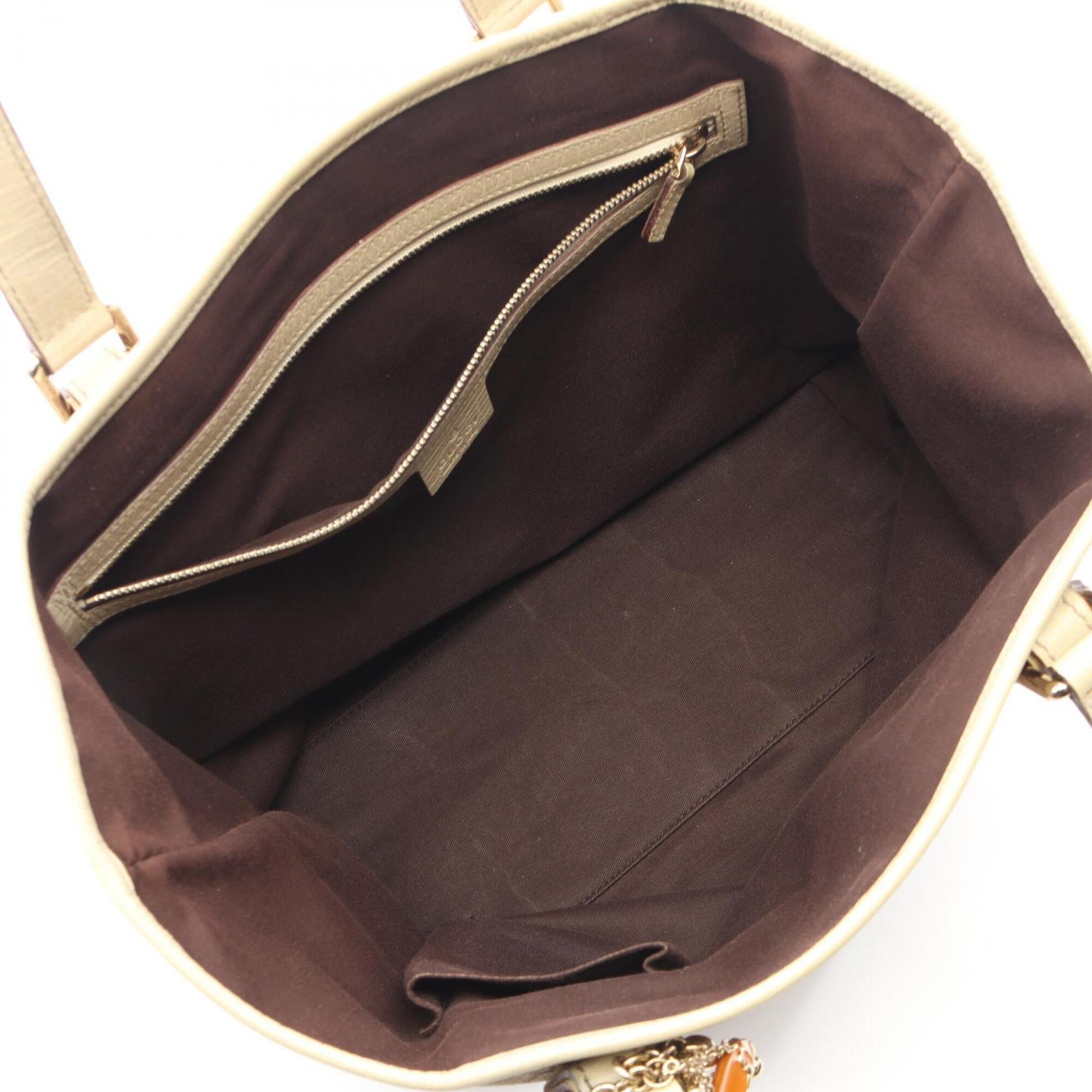 Gucci Beige Ivory Orange Canvas Leather Handbag Tote Bag (Pre-Owned)