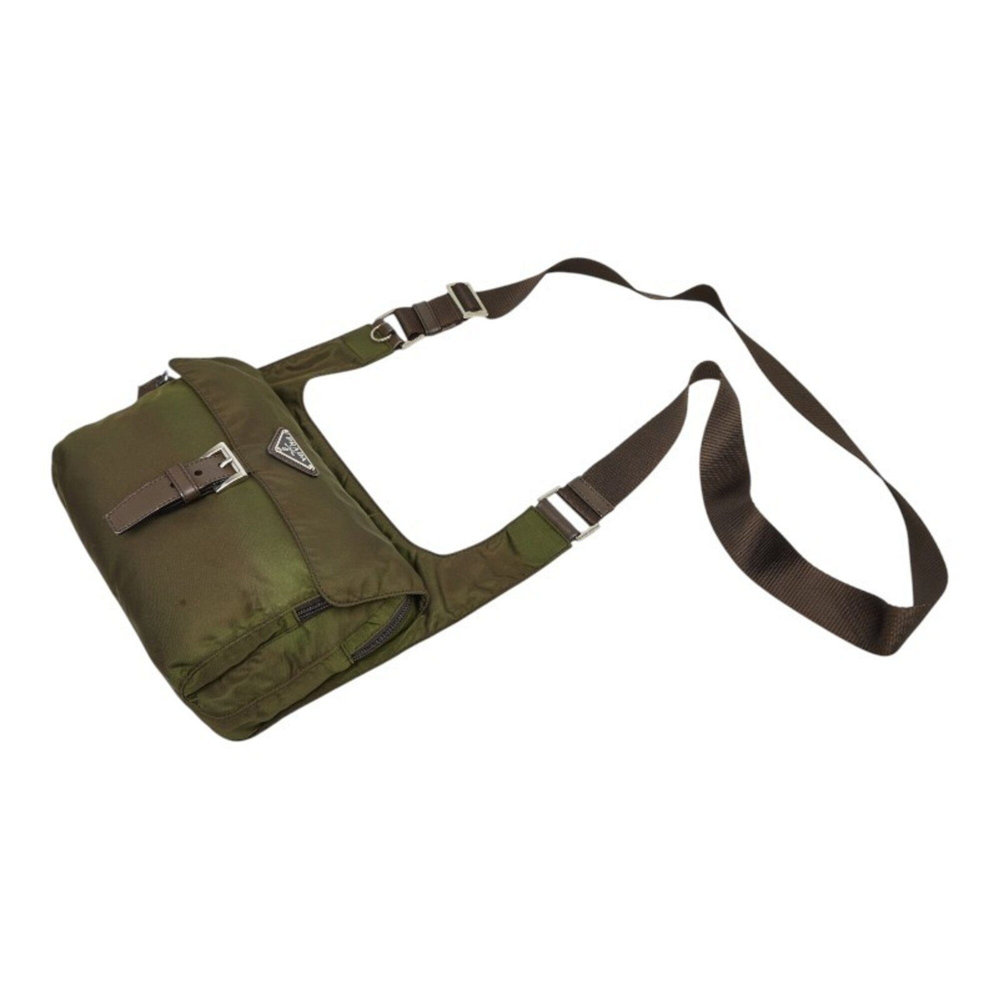 Prada Green Khaki Nylon Leather Shoulder Bag (Pre-Owned)