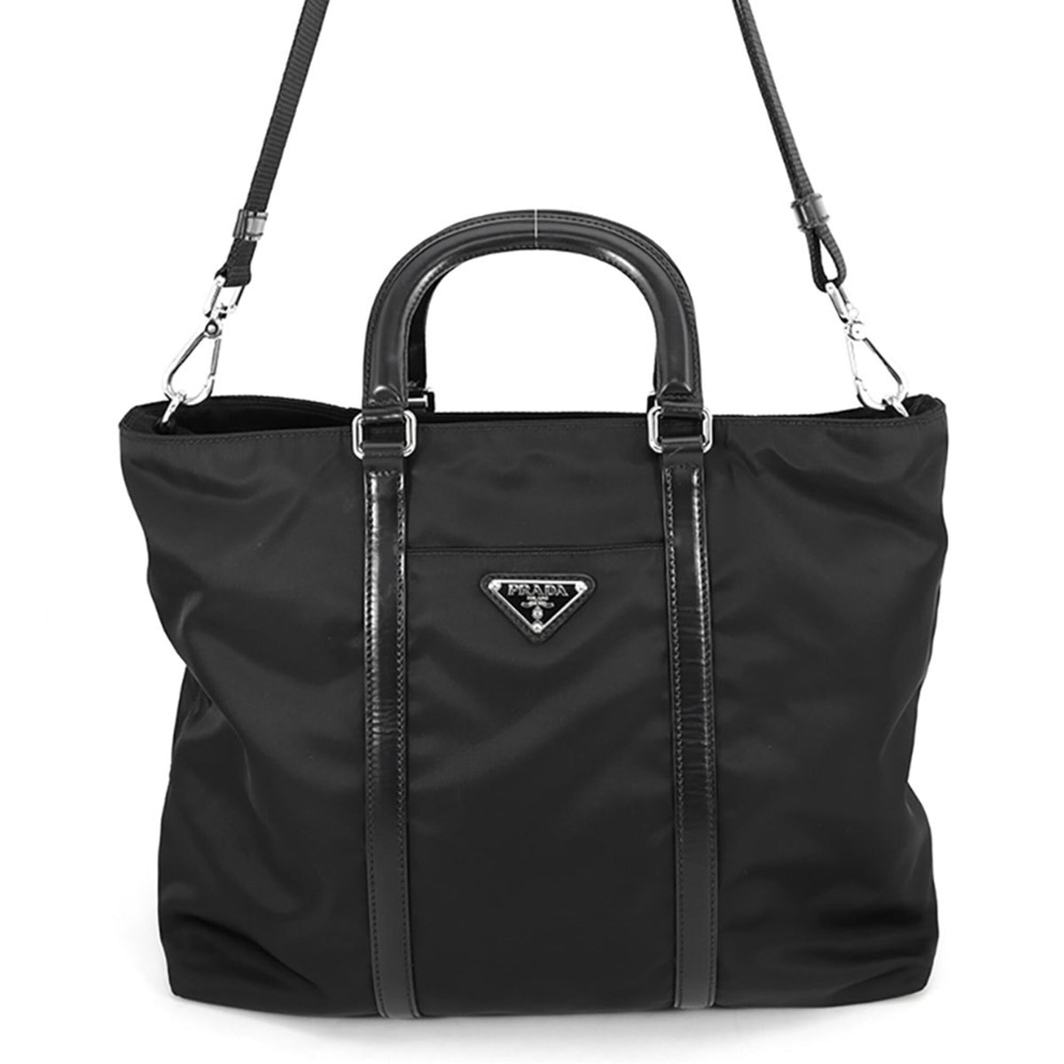 Prada Black Nylon Leather Handbag Tote Bag (Pre-Owned)